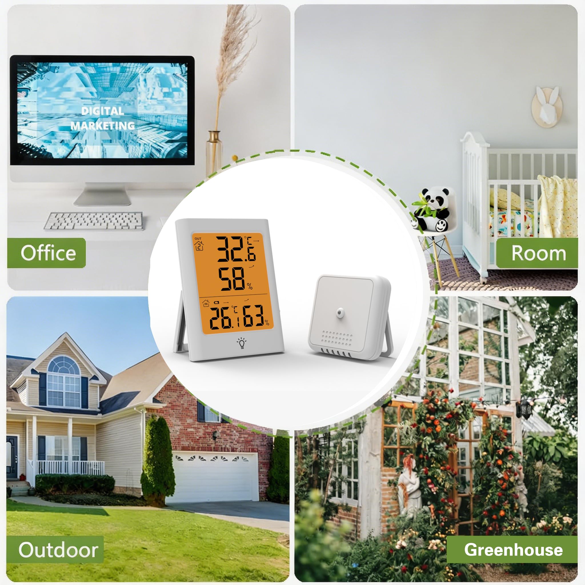 Termómetro inalámbrico higrómetro con sensor exterior, monitor digital de humedad, registro máximo/mín, pantalla LCD, para interior y exterior