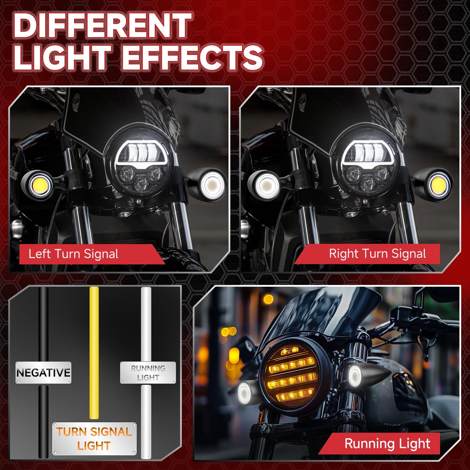 DREAMIZER LED Frecce Moto, CNC Indicatore 12V Universale per Scooter, Ambra & Bianca Luce Compatibile con Harley Honda Kawasaki Suzuki Triumph Yamaha, 2 Pezzi