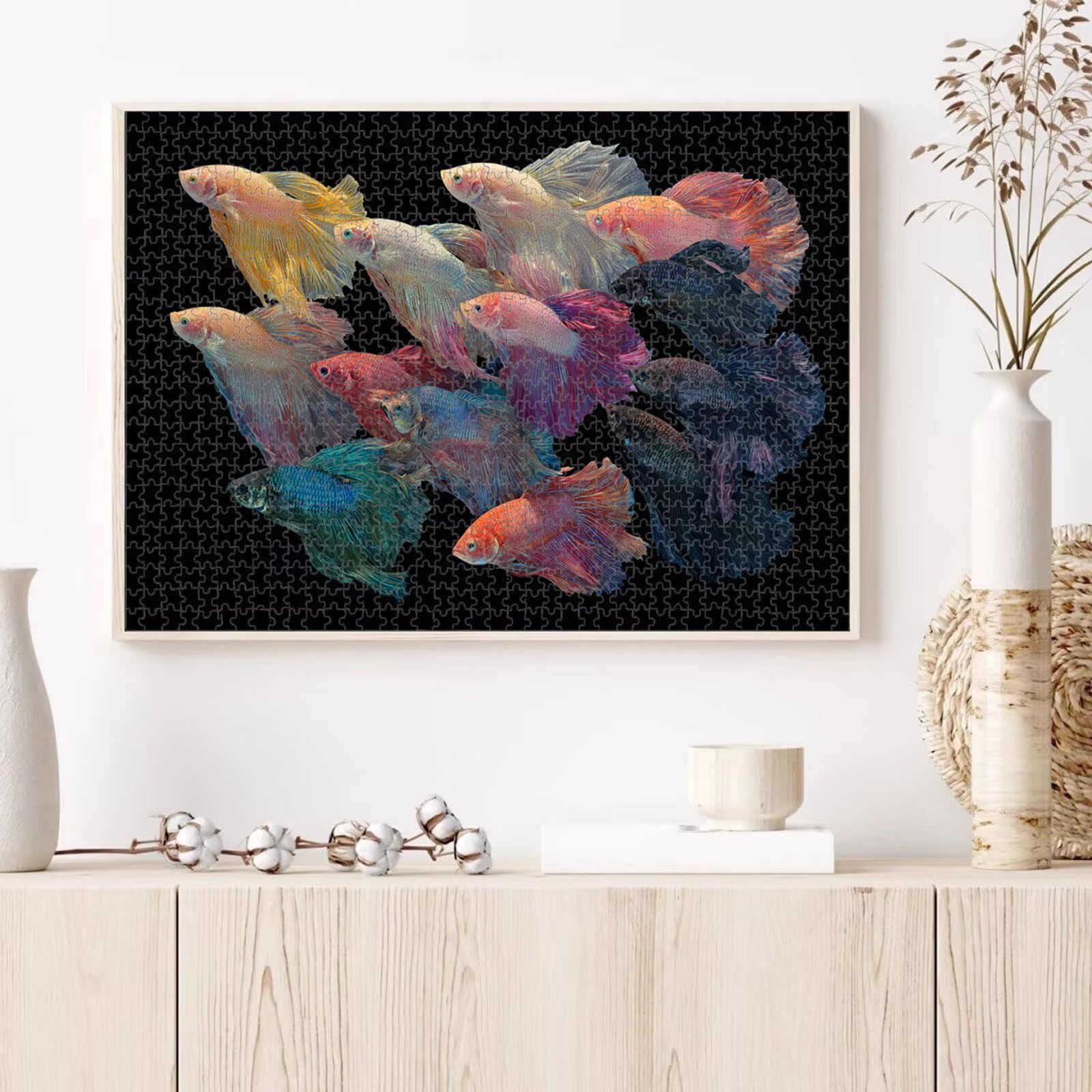 Puzzle 1000 Pièces, Couleur & Poisson Puzzle en Bois Durable 1T#992 | Puzzle en Bois, Découpe de Précision, Encres aux Couleurs Vives, Loisir Relaxant, Décoration Intérieure, Cadeau, 50x75cm