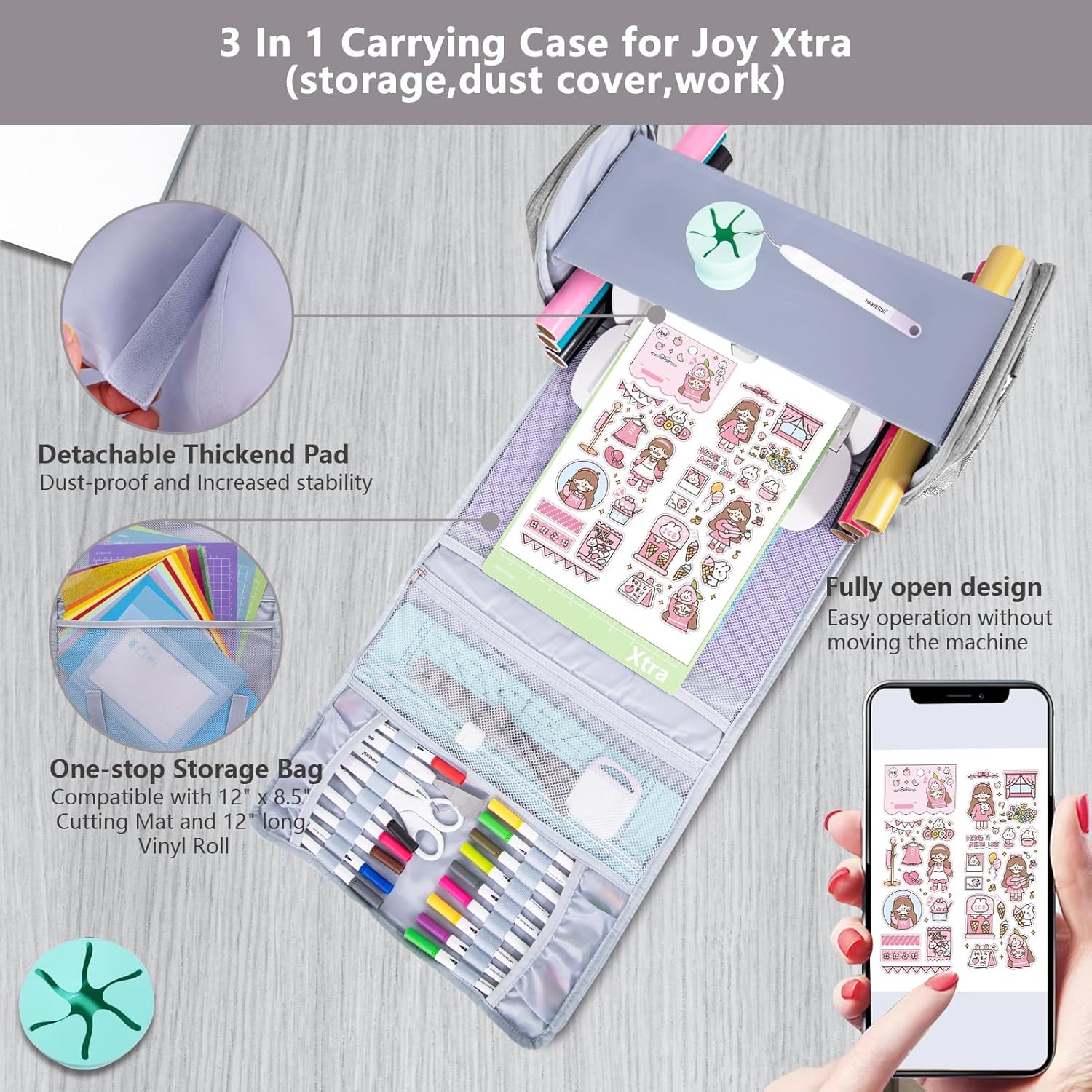 3 In 1 Carrying Case for Cricut Joy Xtra,Dust Cover for Cutting Machine,Accessories Tote Bag,Fully Open Designed Storage bag,Compatible with All the Craft Essential Tools and Supply