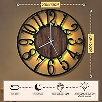 Vista 2 de LEIKE Relojes de Pared LED Grandes, Silenciosos, Sin Tictac, Funcionan con Pilas, Rústico Redondo Moderno Gran Reloj de Pared de Madera para Sala