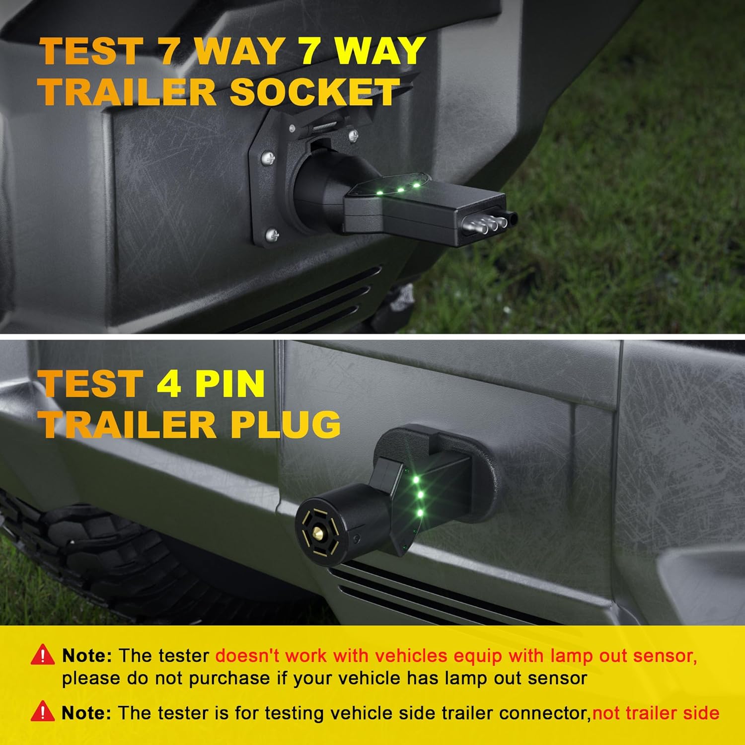 Oyviny 7 Way Blade & 4 Pin Trailer Light Circuit Tester with LED Indicators 6 Function Light Tester for RV Truck Vehicle Side Trailer Socket Tester - Image 3