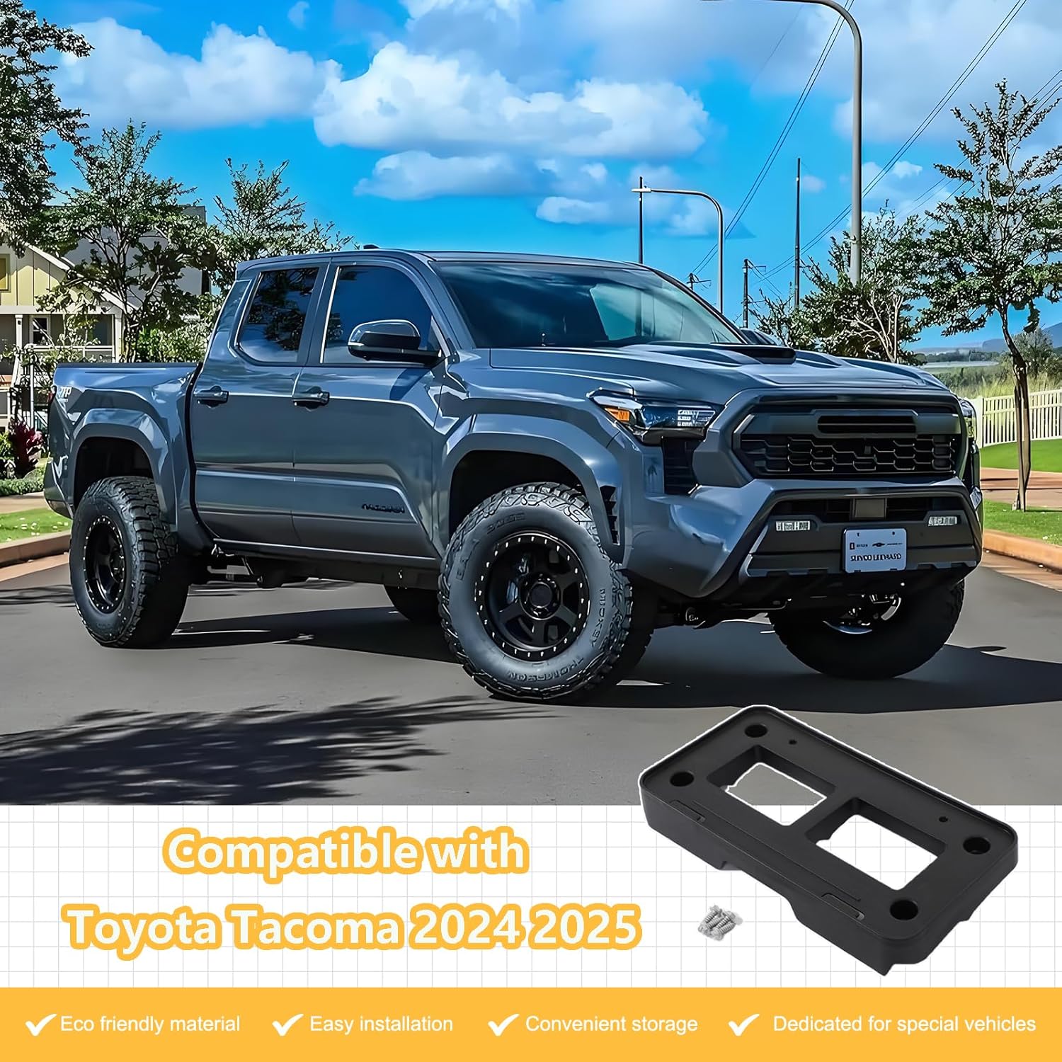 License Plate Frame Bracket Compatible with Toyot@ Tacoma 2024 2025,ABS Tag Frame Front Bumper License Plate Holder Mount Adapter Relocation Kit Accessories 1PCS (Black)