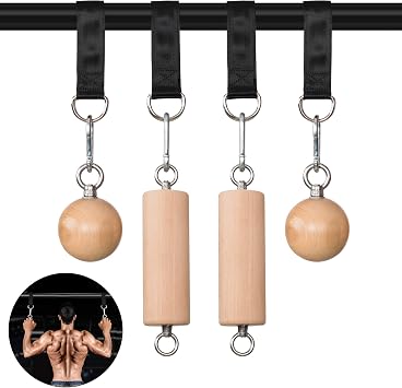 Wooden Pull Up Grips and Balls, Atomic Rock Climbing Holds Training Set,Grip Strength Trainer,Ninja Warrior Obstacle Course Handles and Rope.SuitL/XL BallL/XL