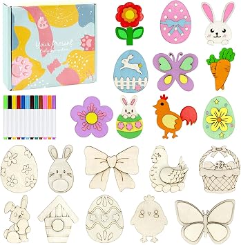 Hidreas 36 Pcs DIY Easter Wooden Magnets Art Craft Supplies Painting Kit for Easter Activities