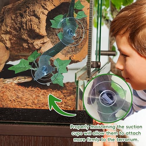 Miniatura 4 de PINVNBY 2 piezas de decoración de plantas de terrario de rama de esquina de reptiles con ventosa de resina para anfibios, lagartos y serpientes