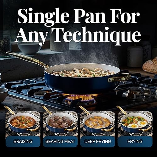 Miniatura 4 de GOTHAM STEEL Sartén para saltear de 4 cuartos con tapa, sartén de 12 pulgadas de profundidad con tapa, sartén antiadherente grande para cocinar,