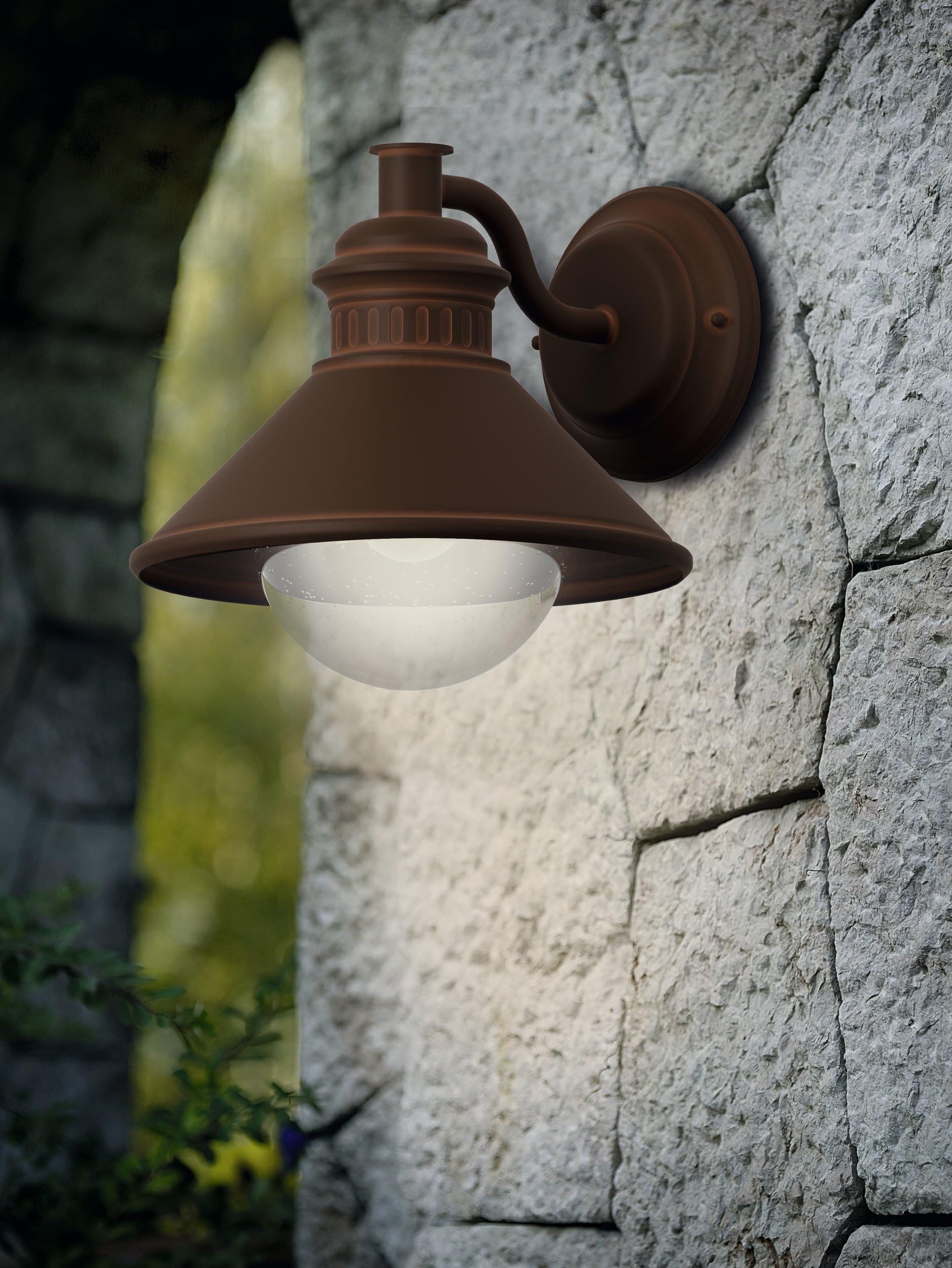 EGLO Lampada da Parete per Esterni Albacete, Illuminazione | esterna, applique da parete in acciaio zincato, vetro trasparente con inclusioni d'aria, marrone, rame, attacco E27, IP44