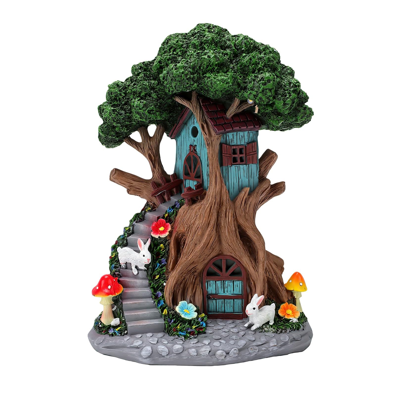 Casa delle Fate Solari, Cottage a Forma di Fungo in Resina con | Statuetta di Piccoli Funghi e Coniglio, Resina Resistente Agli Agenti Atmosferici, Luce Notturna Automatica da 300 MAh,