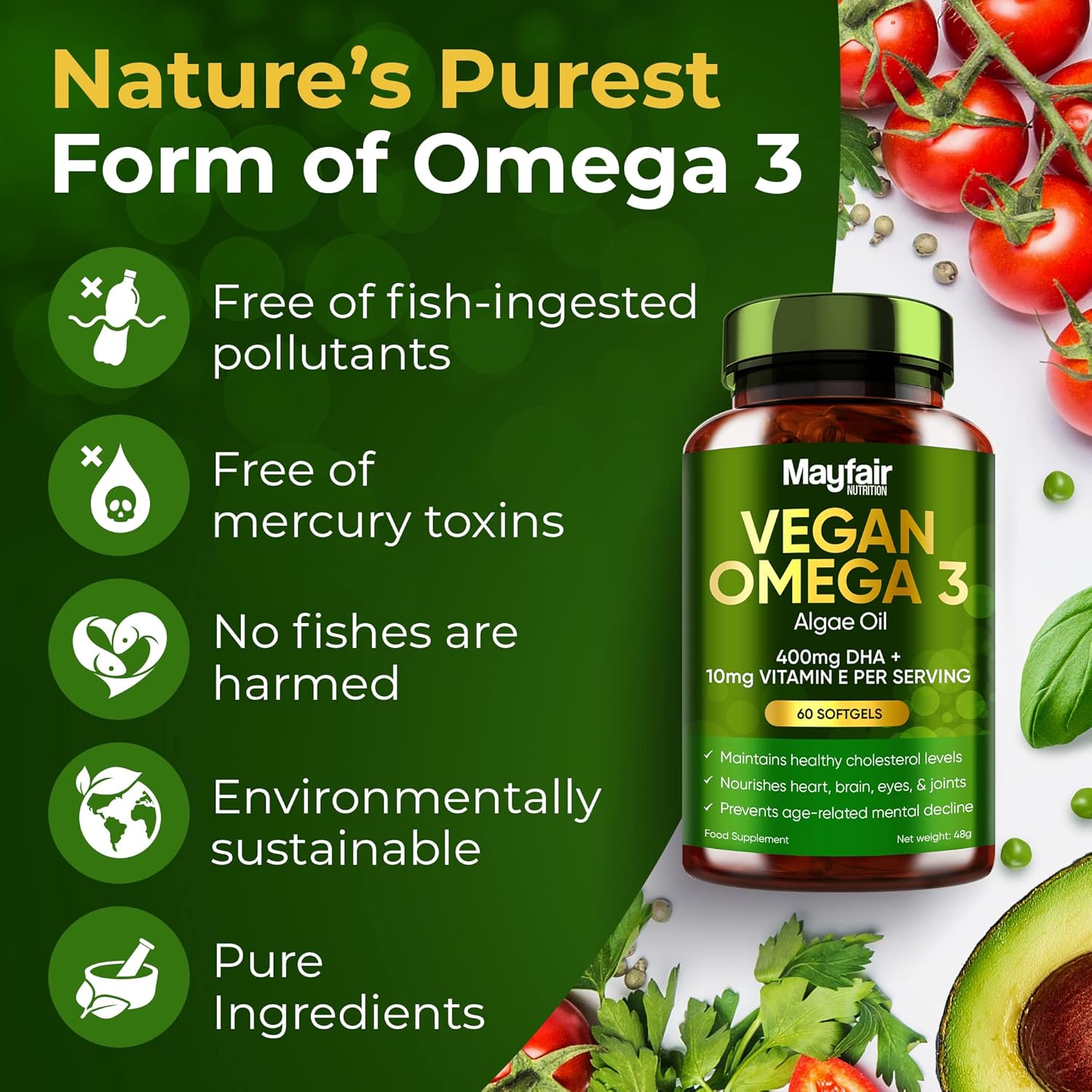 Vegan Omega 3 from Sustainable Algae Oil 60 Vegan Capsules Rich in