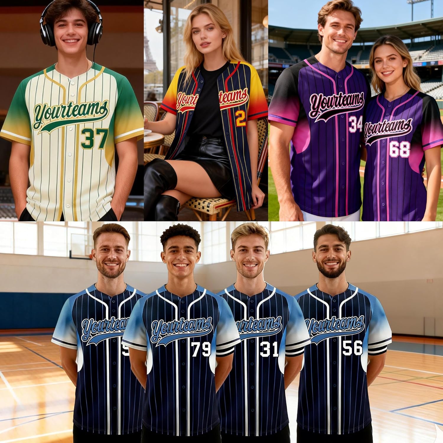 Custom Stripe Baseball Jersey Men Women Youth Button Down Softball Shirt Personalized Team Name Number Logo - Image 2