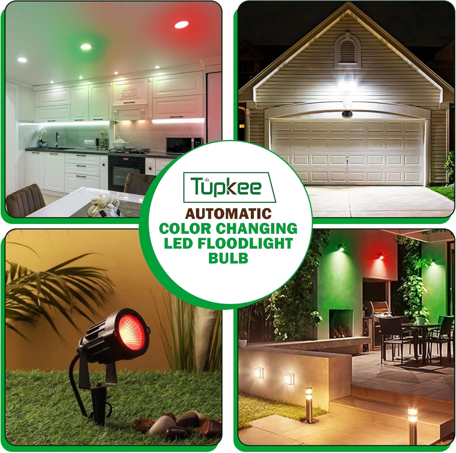Tupkee LED Automatic Color Changing Bulb - Automatically Cycles Between Red/Green/White Every 5 Seconds – PAR38, E26, 5W, Christmas Outdoor Porch LED FloodLight Spot Light Bulb Holiday Decoration