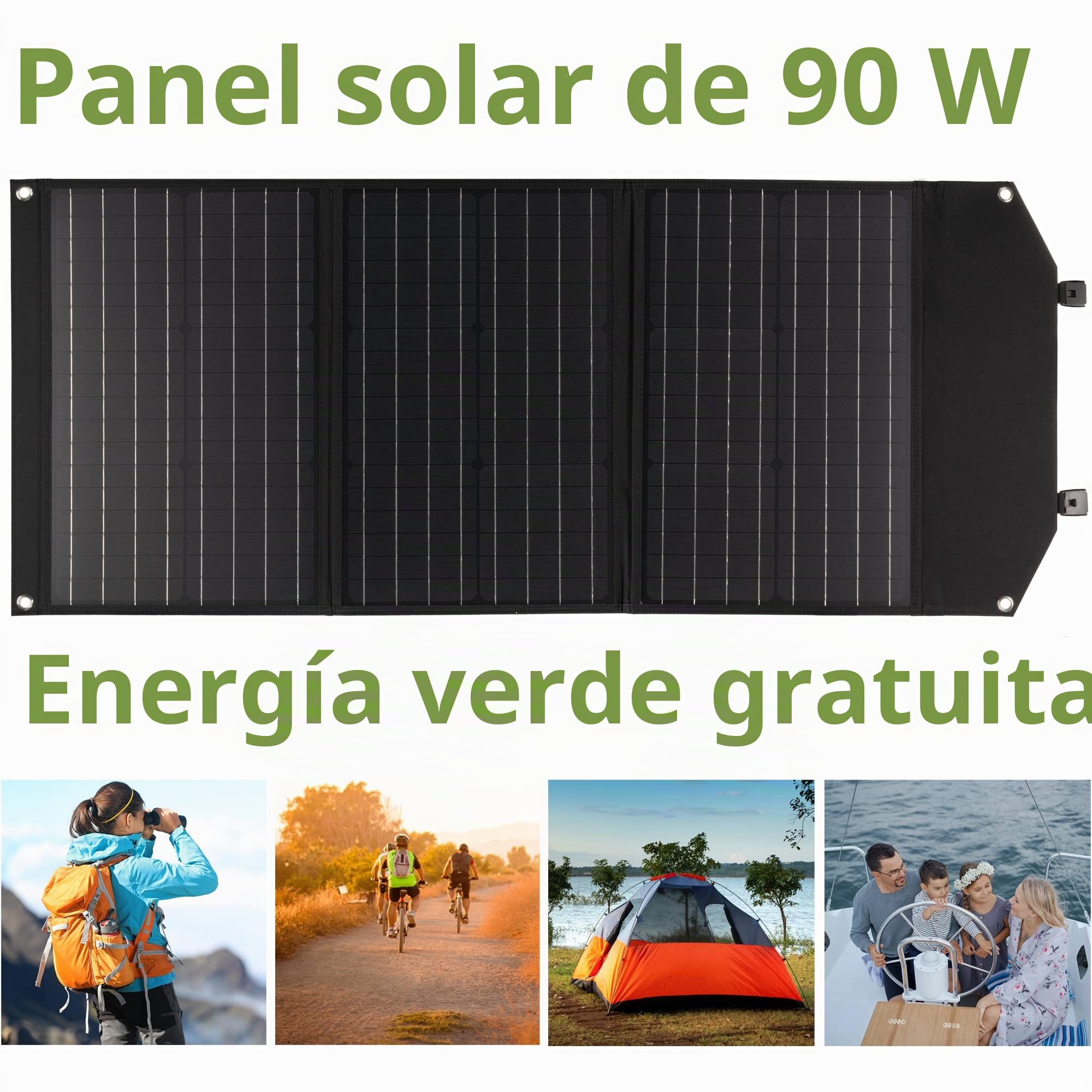 Bresser Cargador solar de 90 W con 1 CC y 3 puertos USB-A, incluye conector USB-A hembra con QC3.0 para carga rápida, panel solar como cargador para smartphones, estaciones de alimentación, etc.