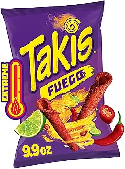 Takis Fuego 9.9 oz Sharing Size Bag, Hot Chili Pepper & Lime Flavored Extreme Spicy Rolled Tortilla Chips