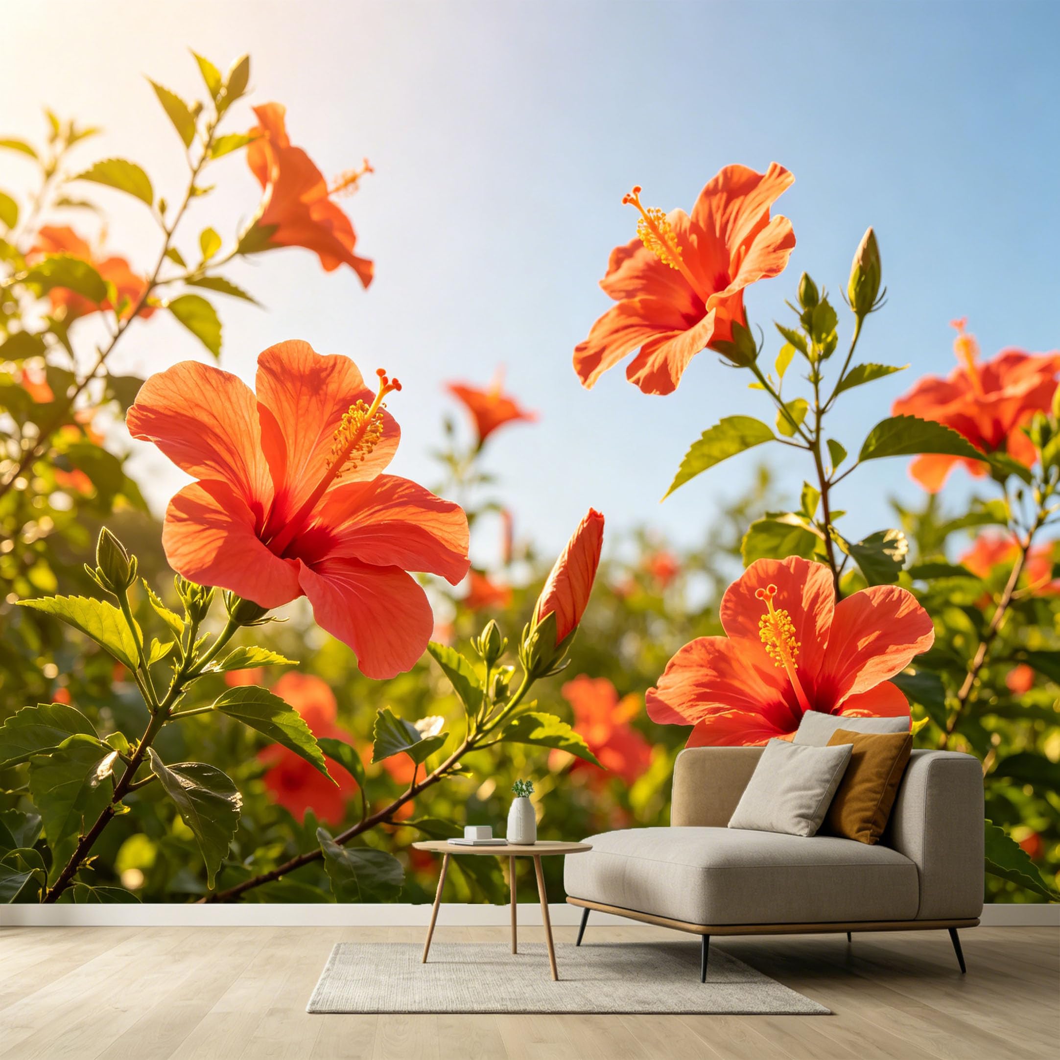 Custom Size Wall Murals Tropical Botanical Hibiscus Flowers Watercolor Modern SelfAdhesive Wall Fabric Removable Large Wallpaper for Photo Living Room