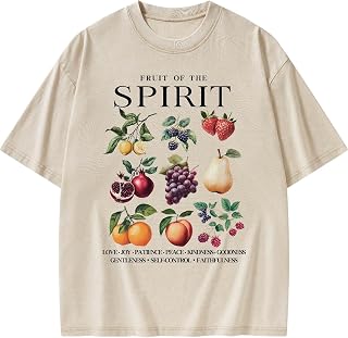 Graphic Tees Summer Novelty Women Men Cotton Oversized Vintage Fruit Element Christian Washed T-Shirt