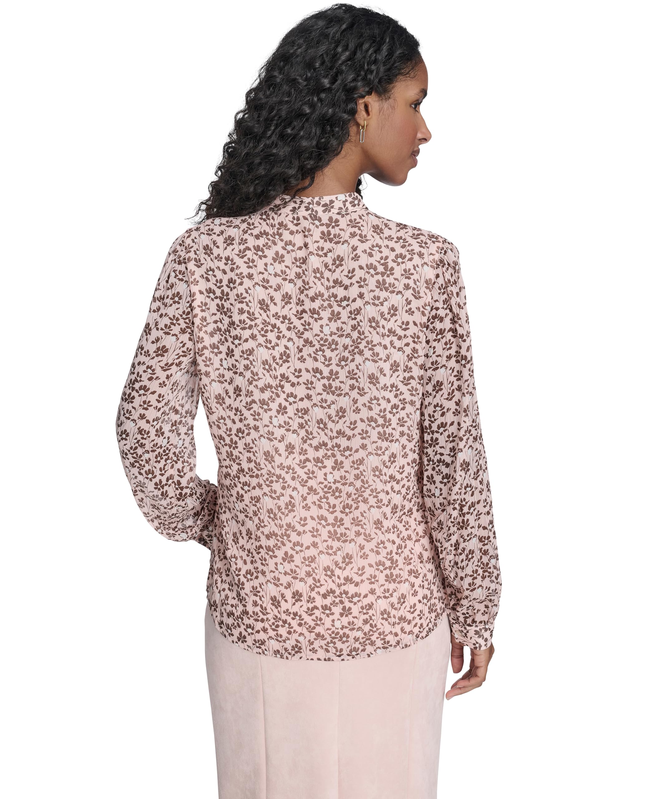 Tommy Hilfiger Damen Long Sleeve Printed Ruffle Front Woven Blouse Gestrickte Bluse mit Langen Ärmeln und Rüschen auf der Vorderseite (1er Pack)