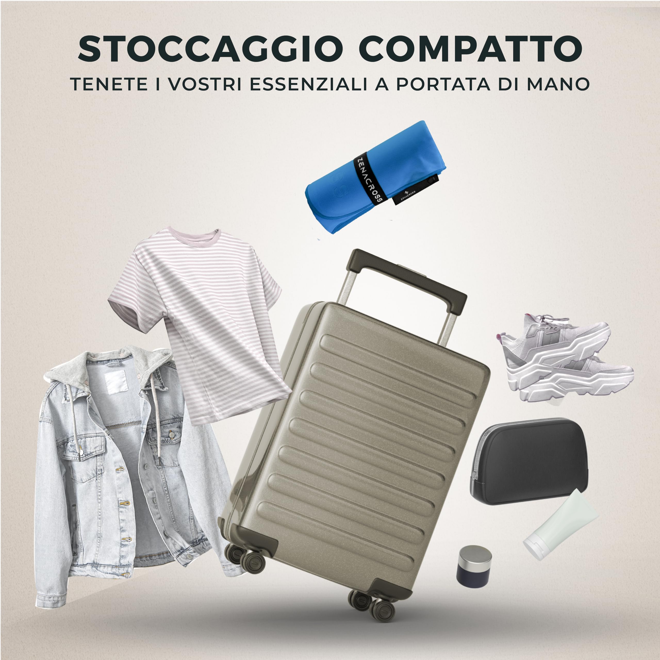 Zenacross Asciugamano Palestra 100x200cm con Borsa per il Trasporto - Asciugamano Microfibra a Rapida Asciugatura e Versatile - Telo Palestra Taglie XXL - Blu