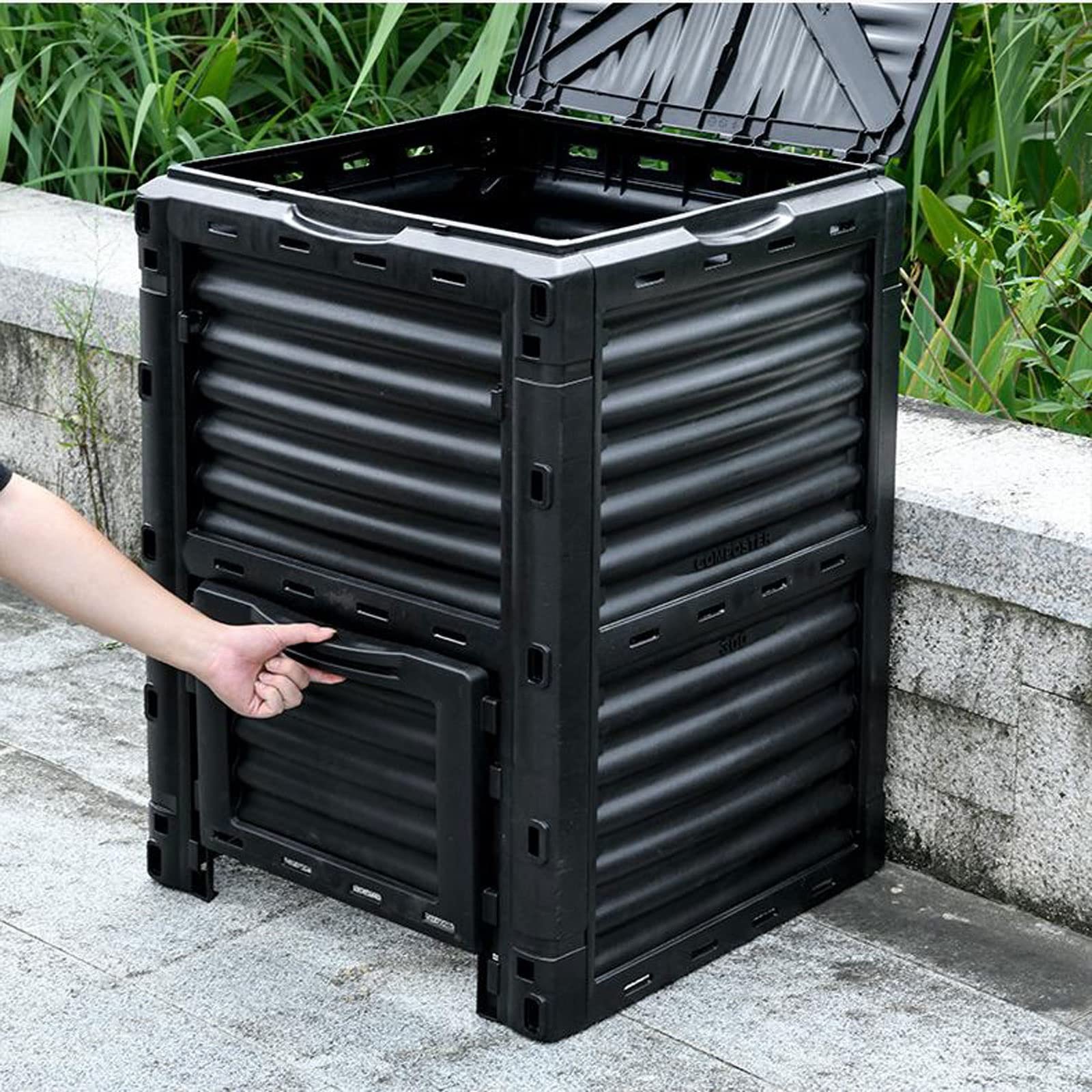Compostador Jardín Contenedor de compostaje for exteriores de 119 galones (450L) de gran capacidad, material de PP for compostador de jardín, caja de compostaje con muchas ventilaciones, crea suelo fé