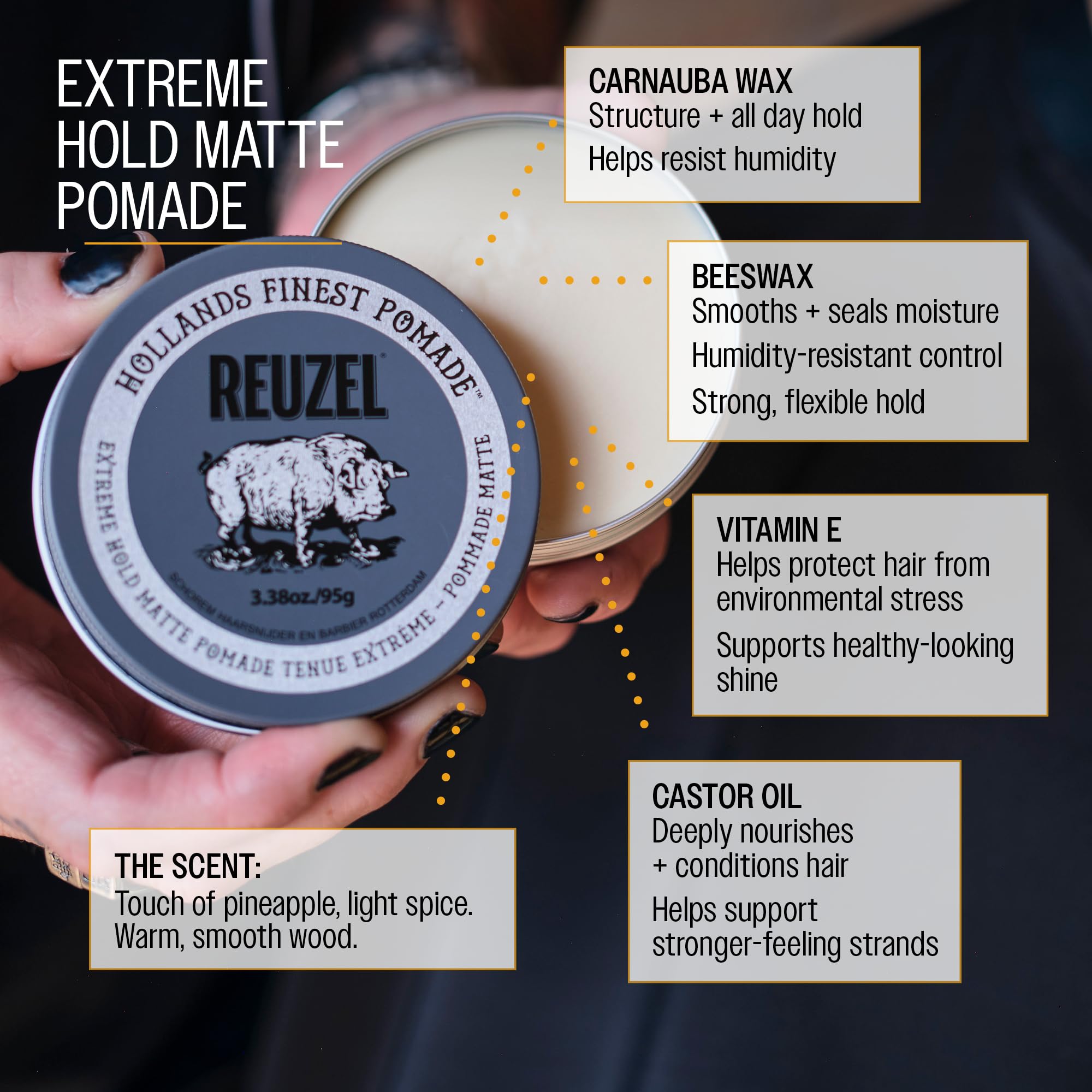 Reuzel Pomada mate de fijación extrema, pomada mate de fijación fuerte para hombres, pomada de bajo brillo, 3,38 oz/95g