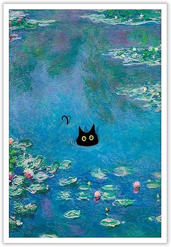 Miniatura 18 de Divertido póster vintage con diseño de gato negro en la ventana, arte de pared con diseño de gato con ventana abierta, arte abstracto y estético de