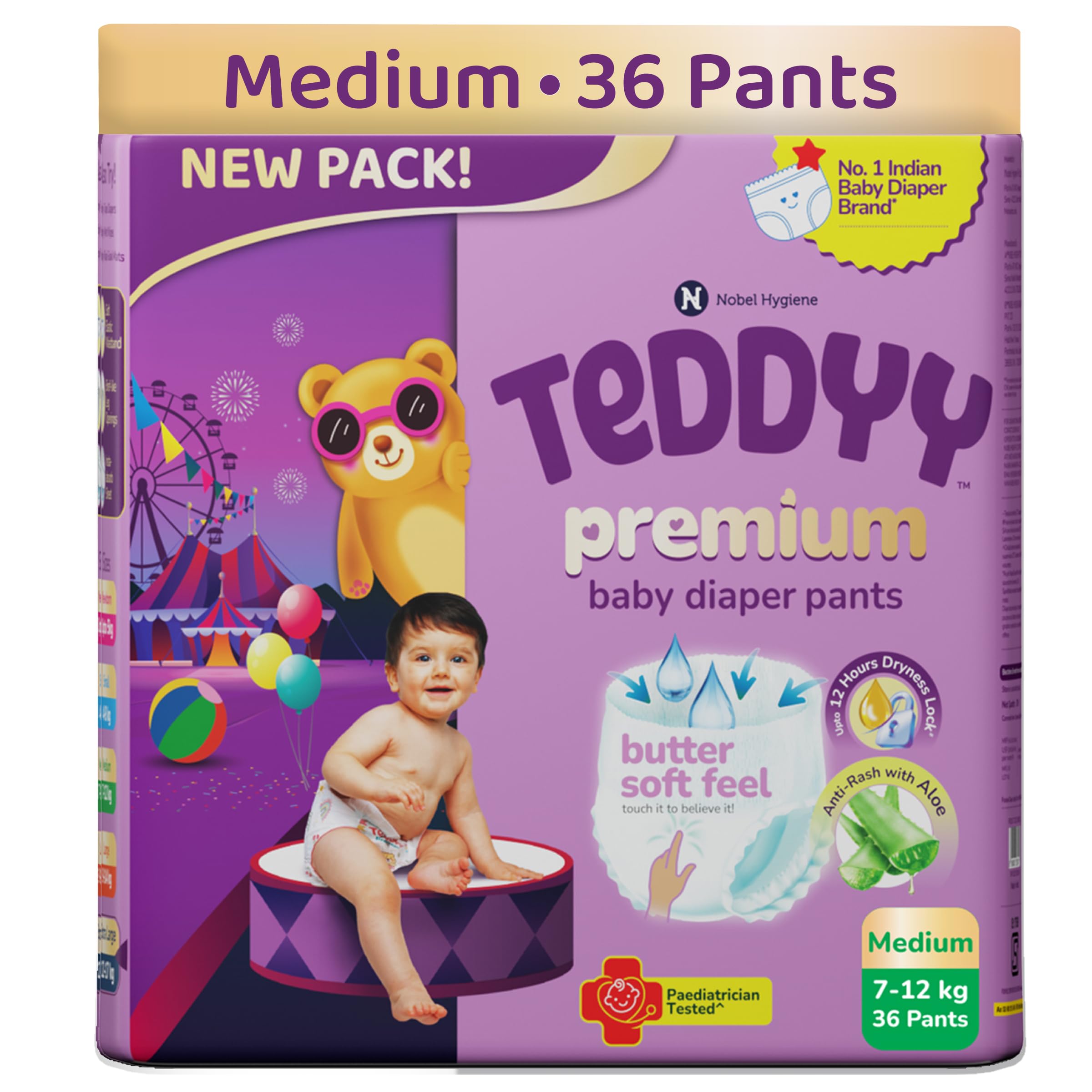 Teddyy Premium Baby Diaper M size, Pant Style | Medium (7-12 kg), 36 Pants | Butter Soft Feel, Anti-Rash with Aloe Vera, 12 Hours Dryness Lock-image-26