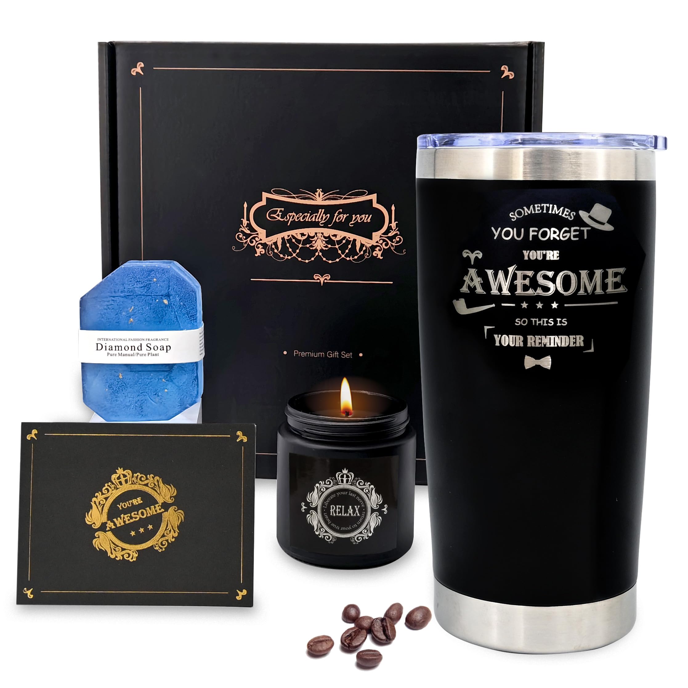 Karestcorp Christmas Gifts for Men, Birthday Gifts for Him, Father‘s Day Gift from Daughter Son Wife, Coffee Cup Travel Mug Men Gifts Set, Gifts for Dad Husband Grandpa, Candle Relax Presents