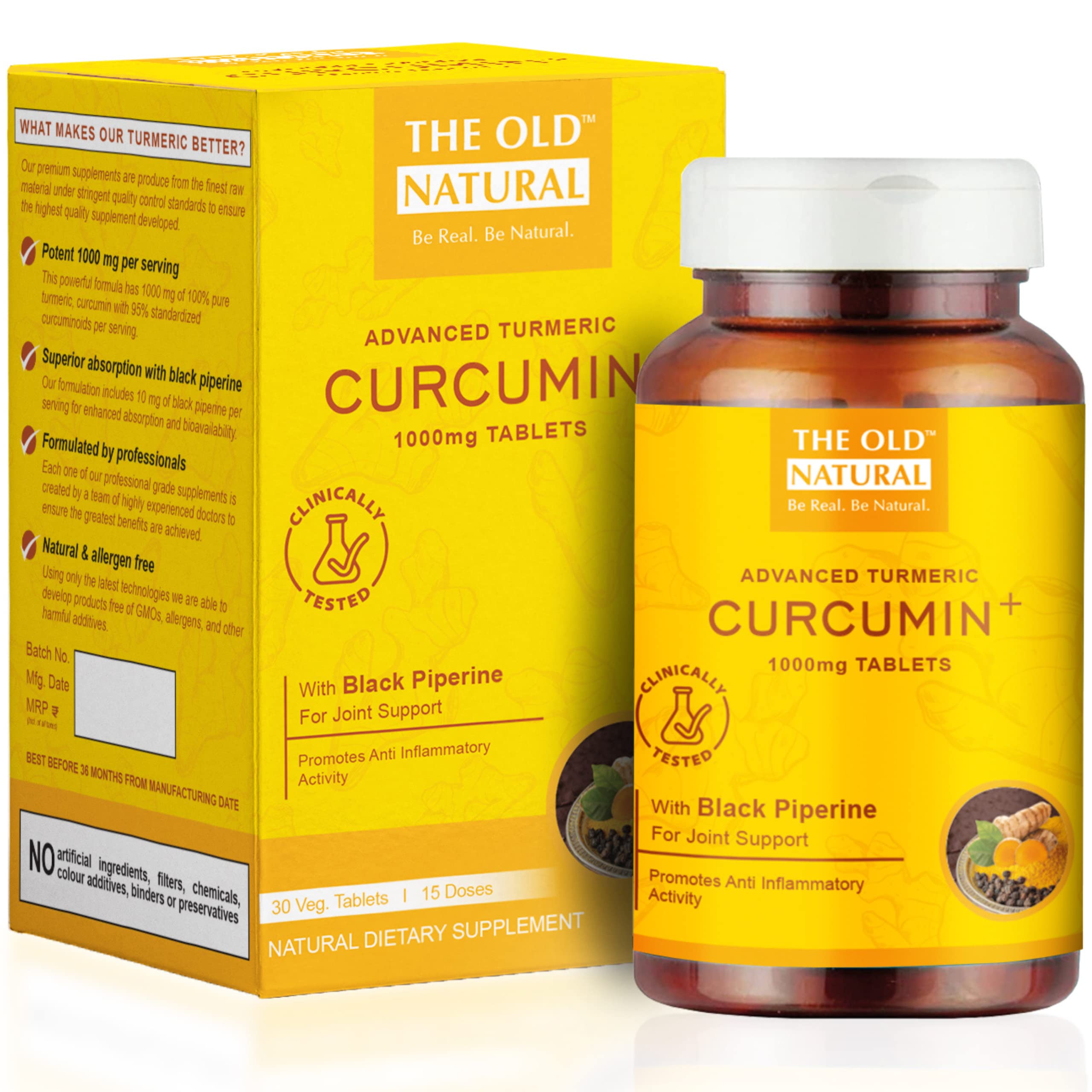 Curcumin with Bioperine Extract (1000mg) 95% Potency Organic Turmeric Tablets (30 Tablets)