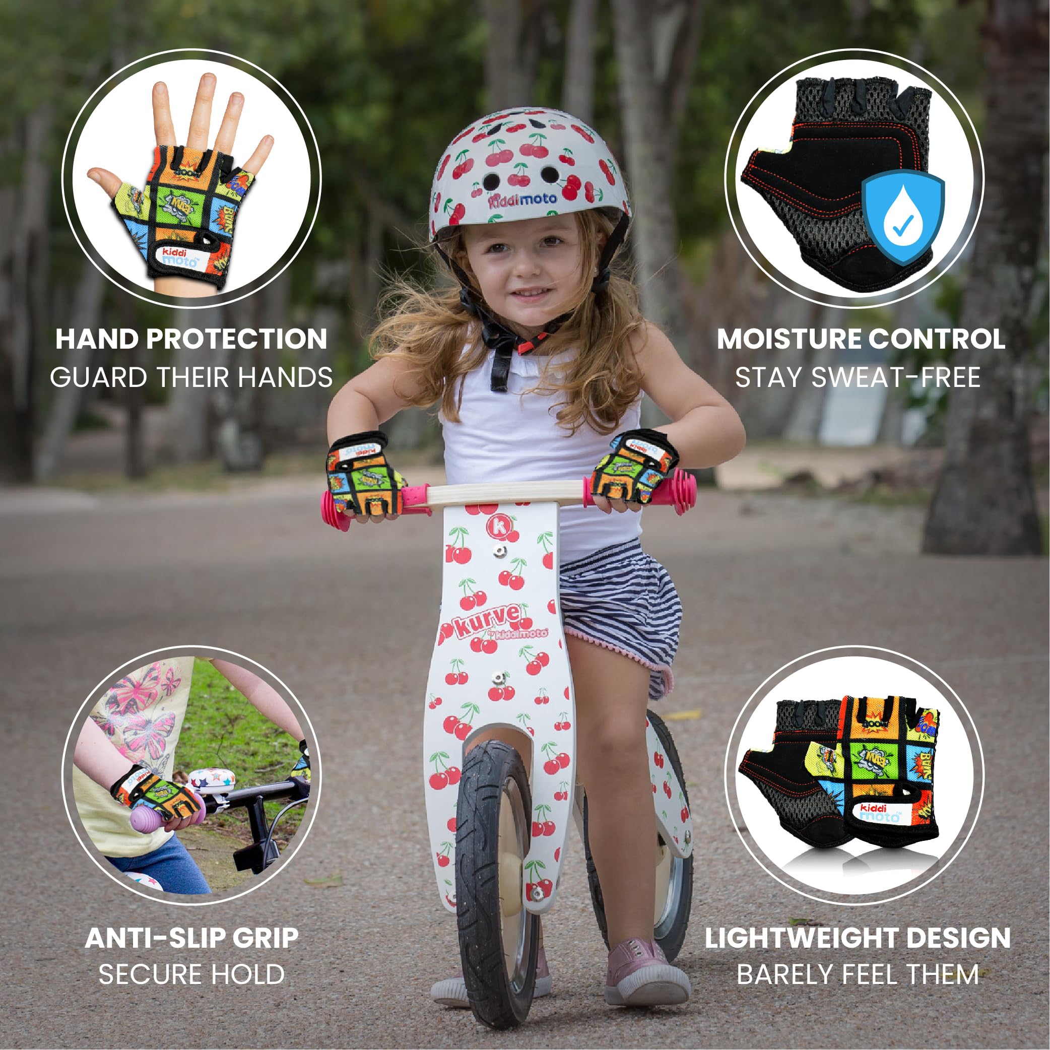 Kiddimoto - Gants Vélo pour Enfant de 2 à 8 ans, parfaits pour les Sports de Plein air, le Cyclisme, la Trottinette