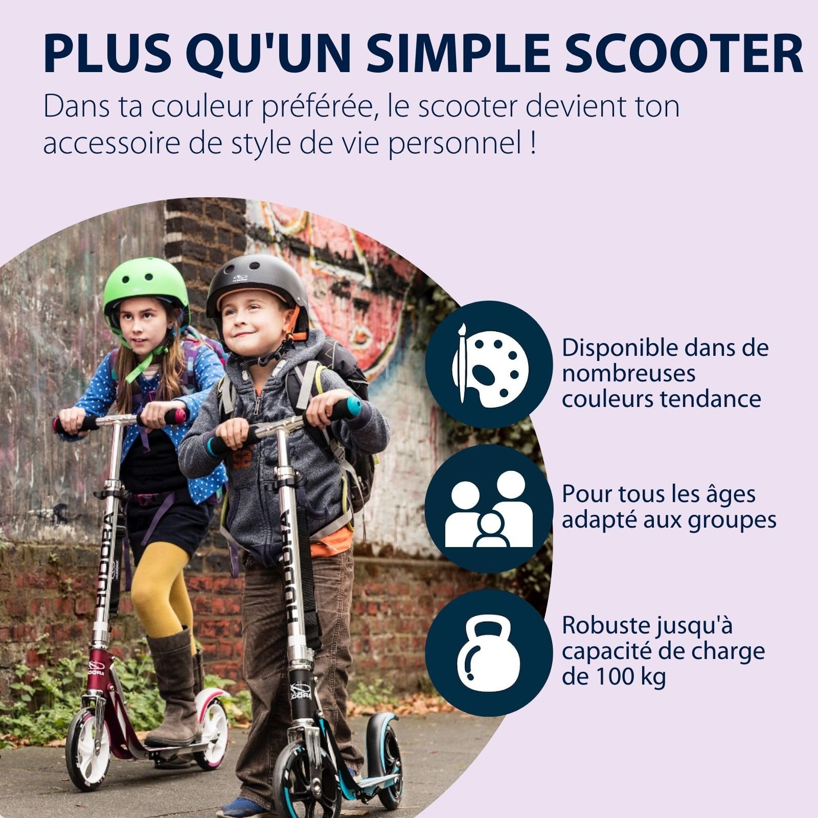 HUDORA BigWheel Scooter 205 I Trottinette Stable en Aluminium I Trottinette de Ville réglable en Hauteur & Pliable I Trottinette pour Enfants & Adultes jusqu'à 100kg I Trottinette avec béquille