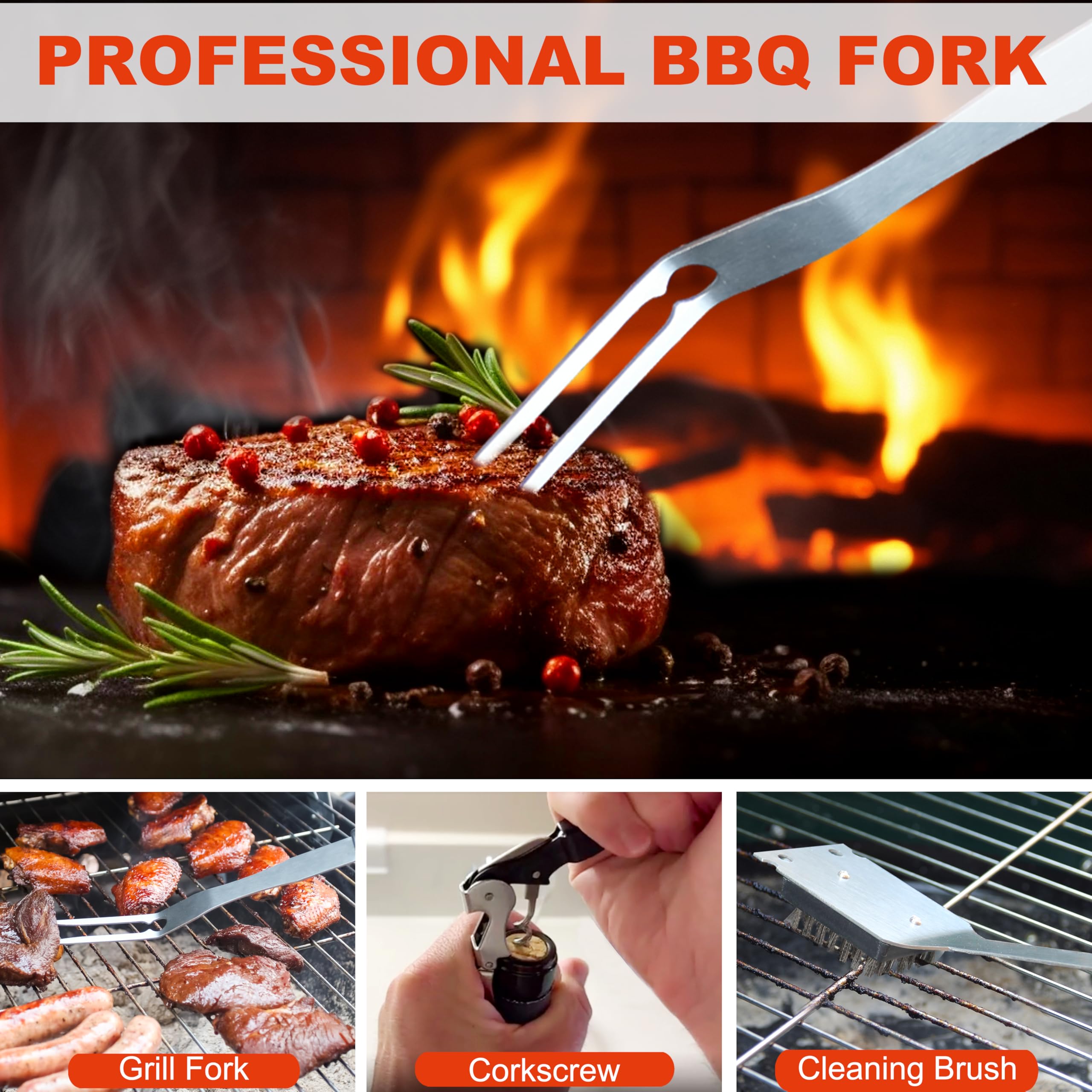 Grilljoy Set di accessori per barbecue, set di utensili da barbecue resistenti per uomini e donne, kit di utensili da griglia con guanto in slicone, accessori per grigliare con borsa per affumicare,