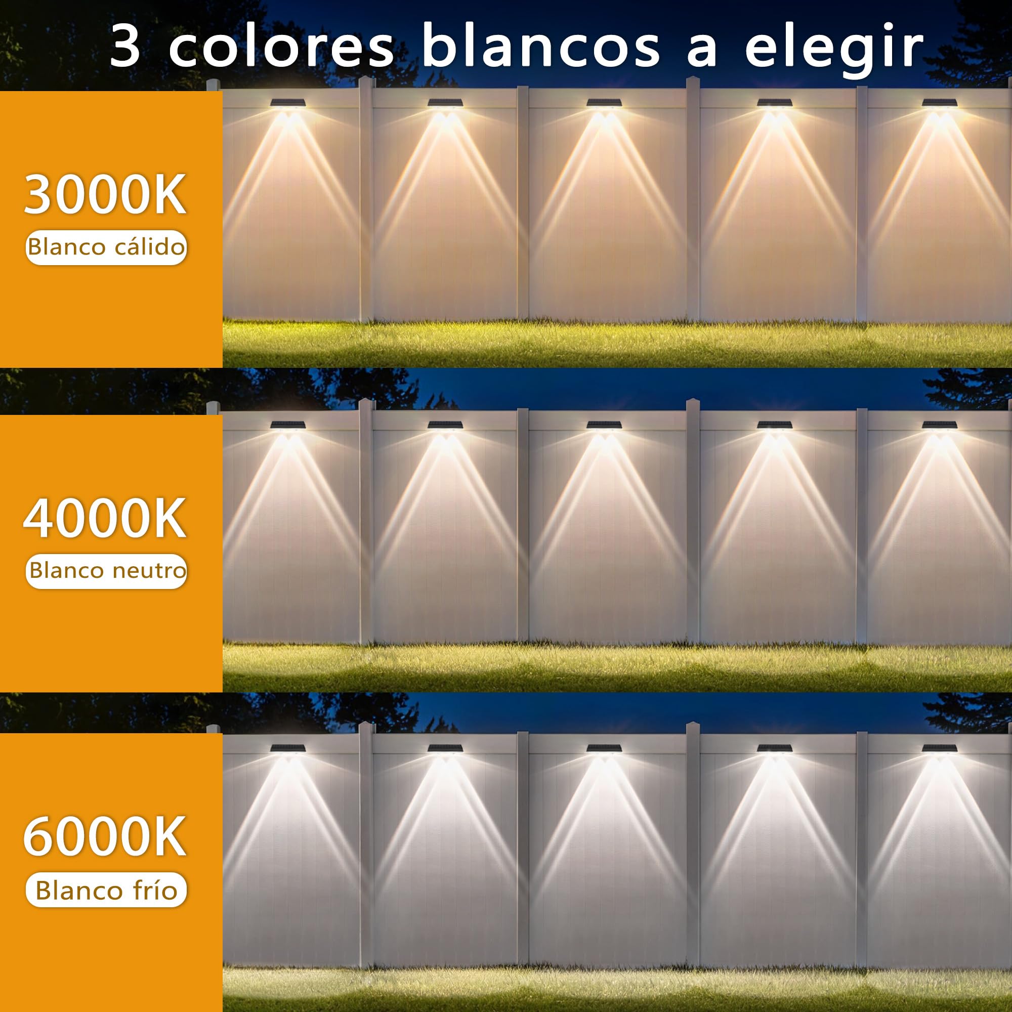 Apliques solares exterior impermeable IP67, 8 unidades de luz solar, color blanco con 3 modos, lámpara solar exterior potente para patio, jardín y valla