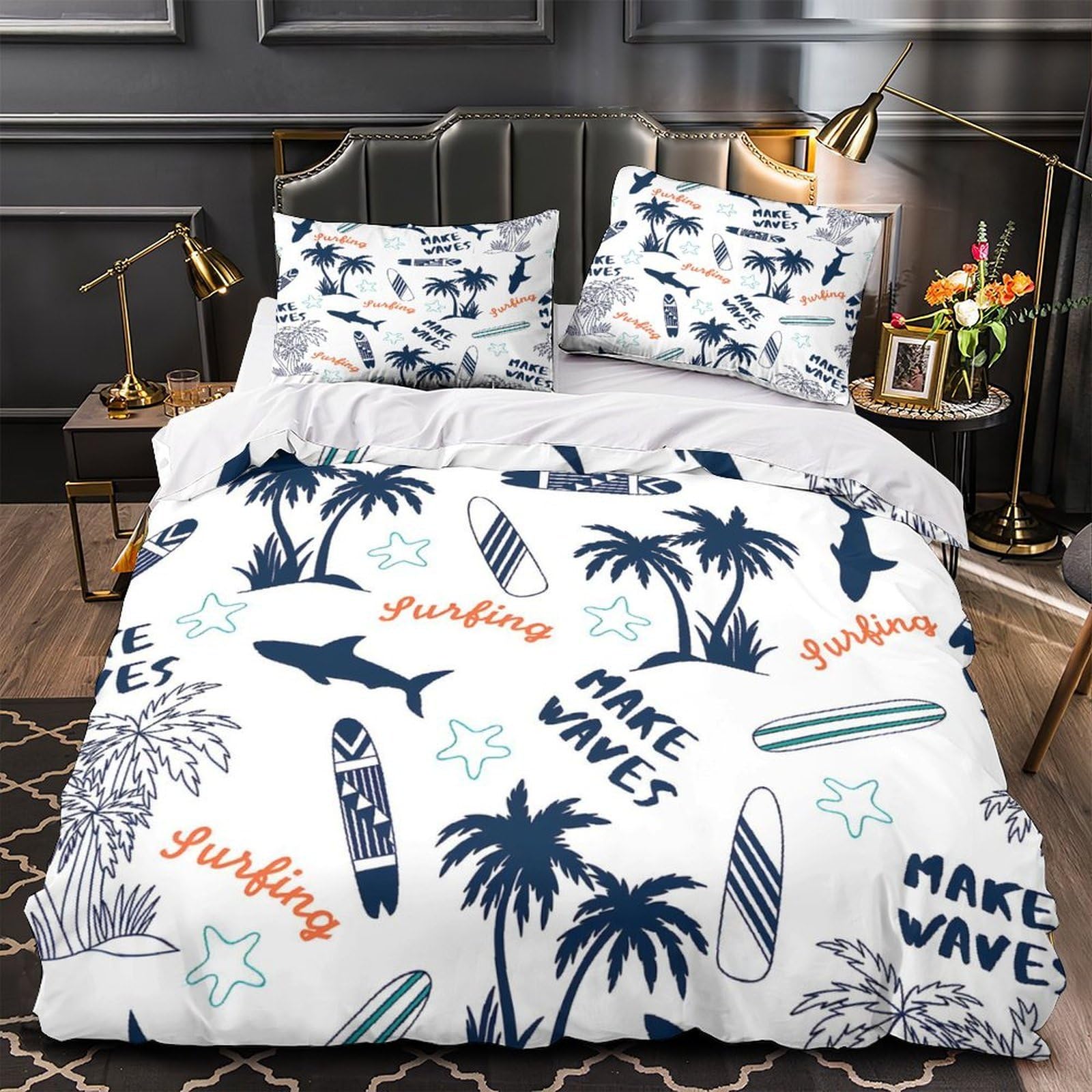 Parure de lit king 3 pièces ultra douce finitions soignées imprimé 3D de surf