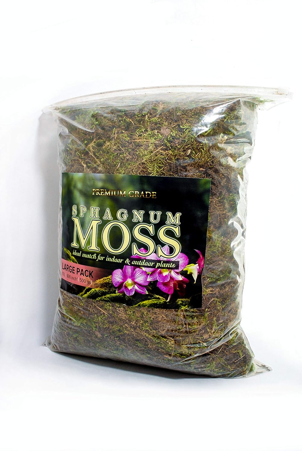 My Happy Snails Organic Green Sphagnum Moss for Orchids, Indoor and Outdoor Plants - Dried for Decorative Gardening (Large Pack - 10 litres / 500 gr / 35 oz)