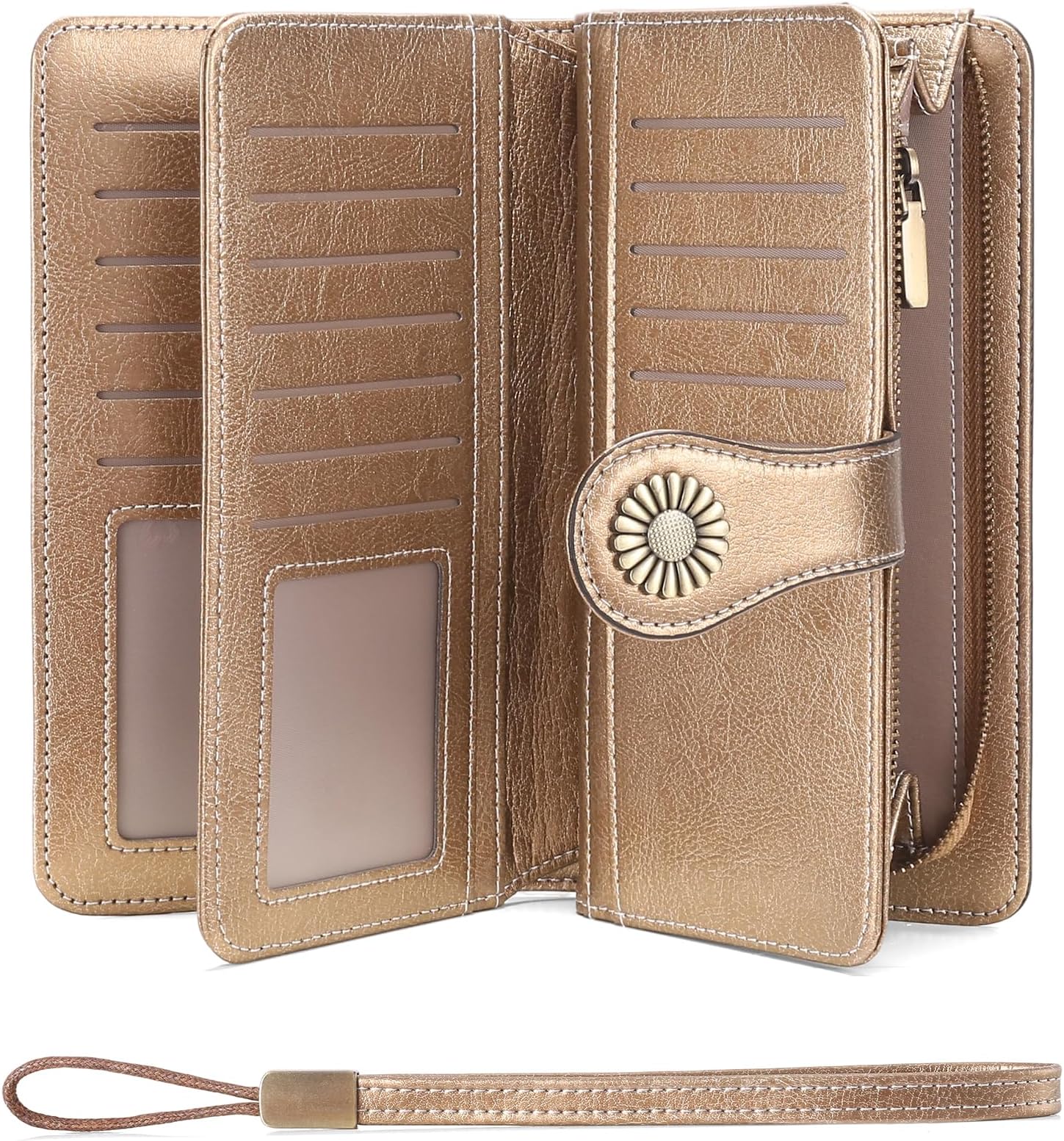 Wallets for Women Leather Credit Card Holder with RFID Blocking Large Capacity Wristlet