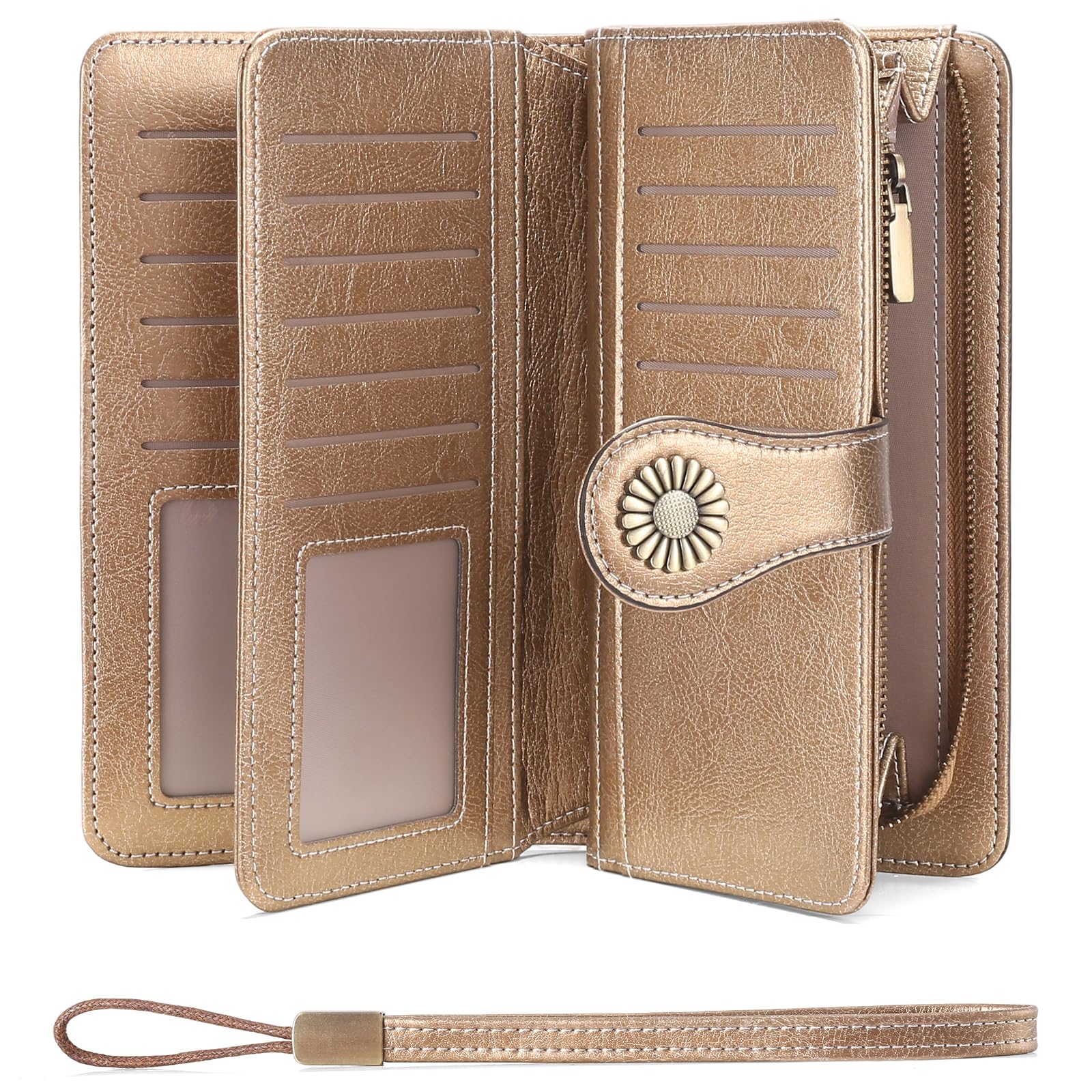 SENDEFN Wallets for Women Leather Credit Card Holder with RFID Blocking Large Capacity Wristlet