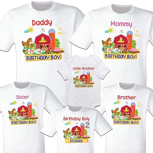 Farm Birthday T-Shirts Farm Family Shirts Animals Birthday party Matching Family Cow Tractor Chicken Pig Dog Farm Birthday Shirts Custom Personalized