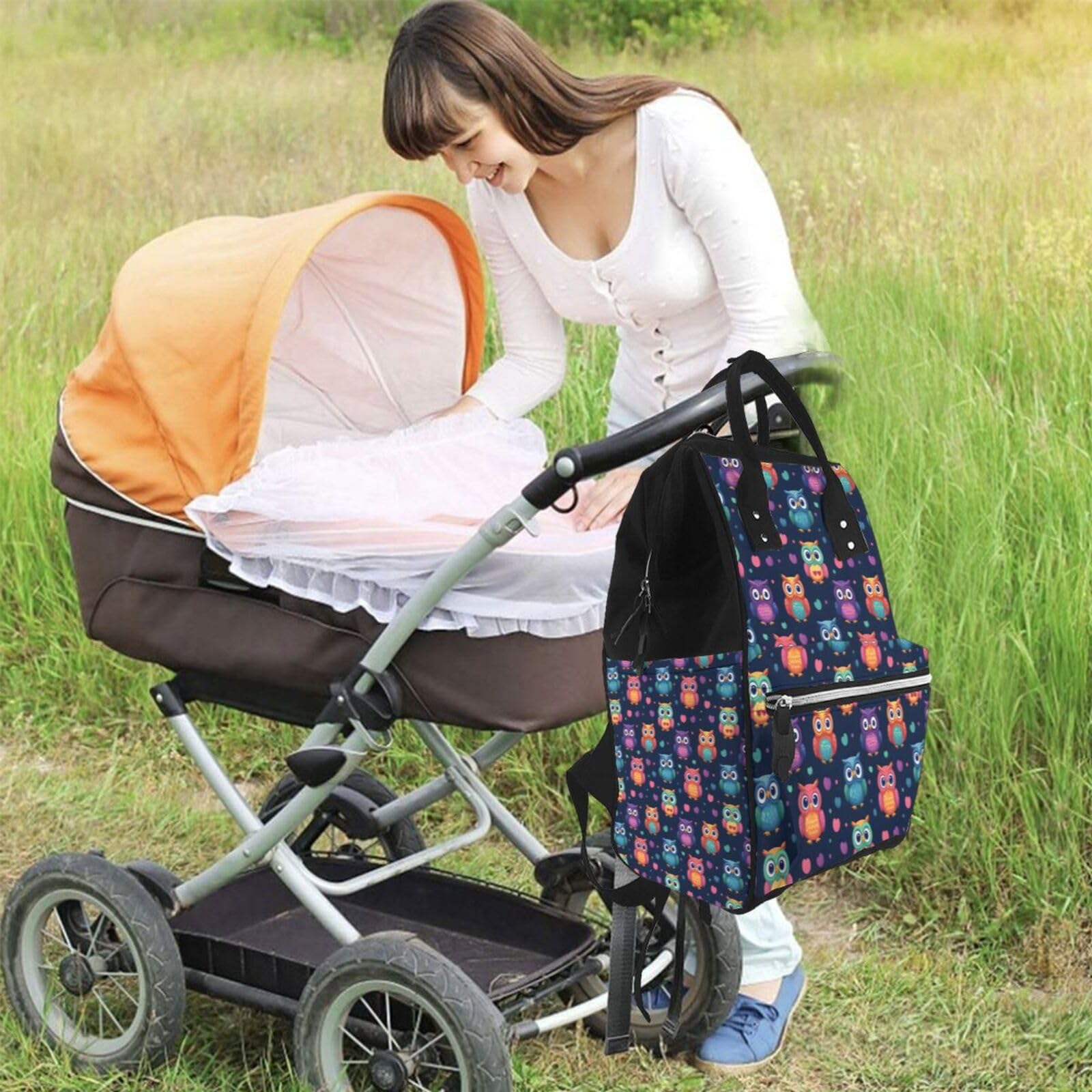 Wickeltasche mit süßem Eulen-Motiv, bunt, für Kleinkinder, Babys, Mädchen, Jungen, Wickeltasche für Mama, Papa, Mama, Reisetasche, Babytasche für Damen und Herren