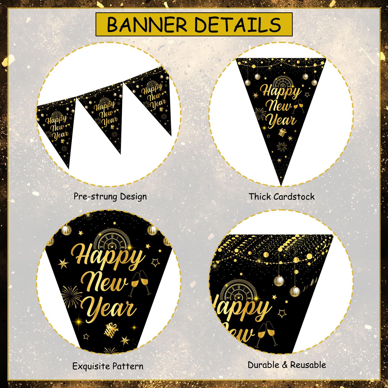 Banner Happy New Year - 135x16,5cm - Zorg voor Party online feestartikelen en ballondecoraties