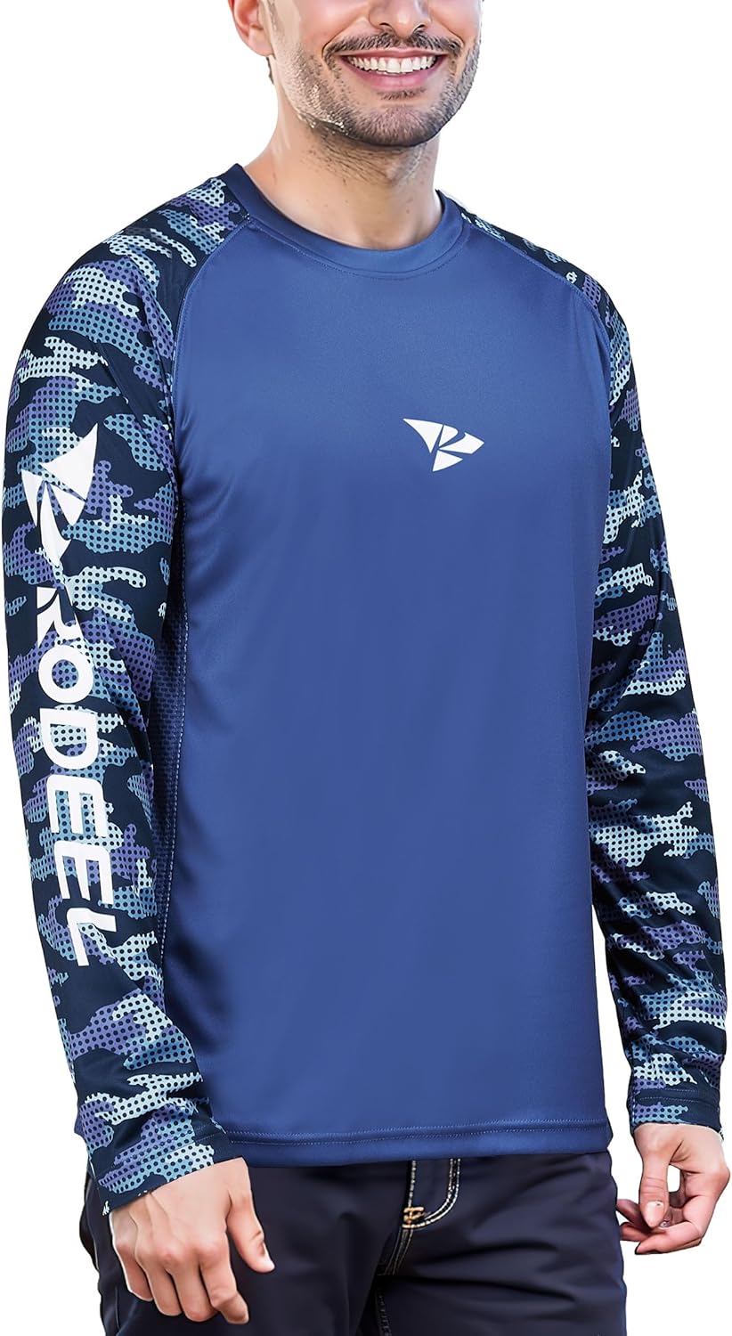 Rodeel Mens Loose-Fit Fishing T-shirt Bluff Performance Long Sleeve Shirt UPF 50 Raglan Sleeve