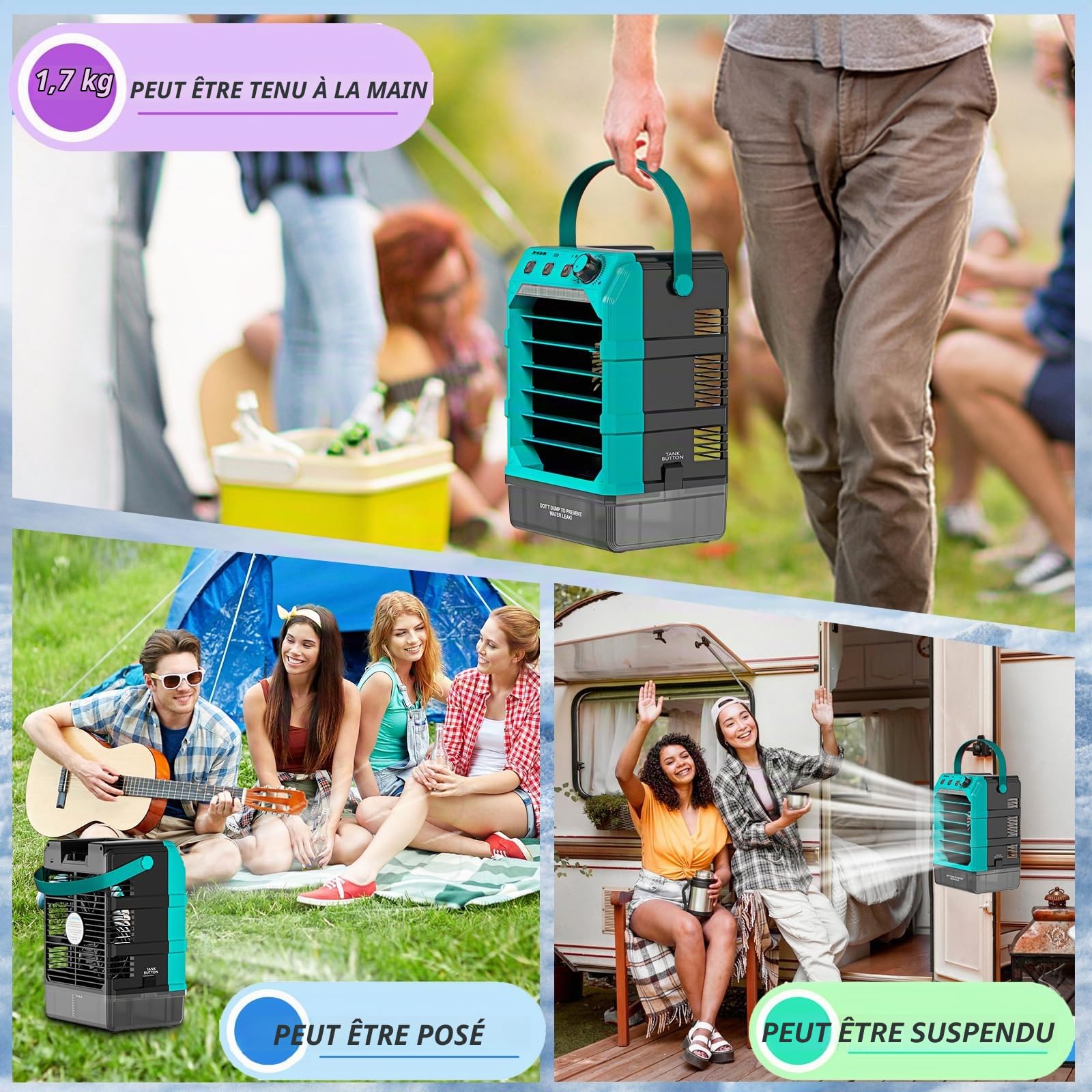 Rozlchar Ventilateur de refroidissement portable compatible avec batterie Makita 18 V (sans batterie) avec entrée USB, ventilateur de camping extérieur avec brume, fonction de synchronisation
