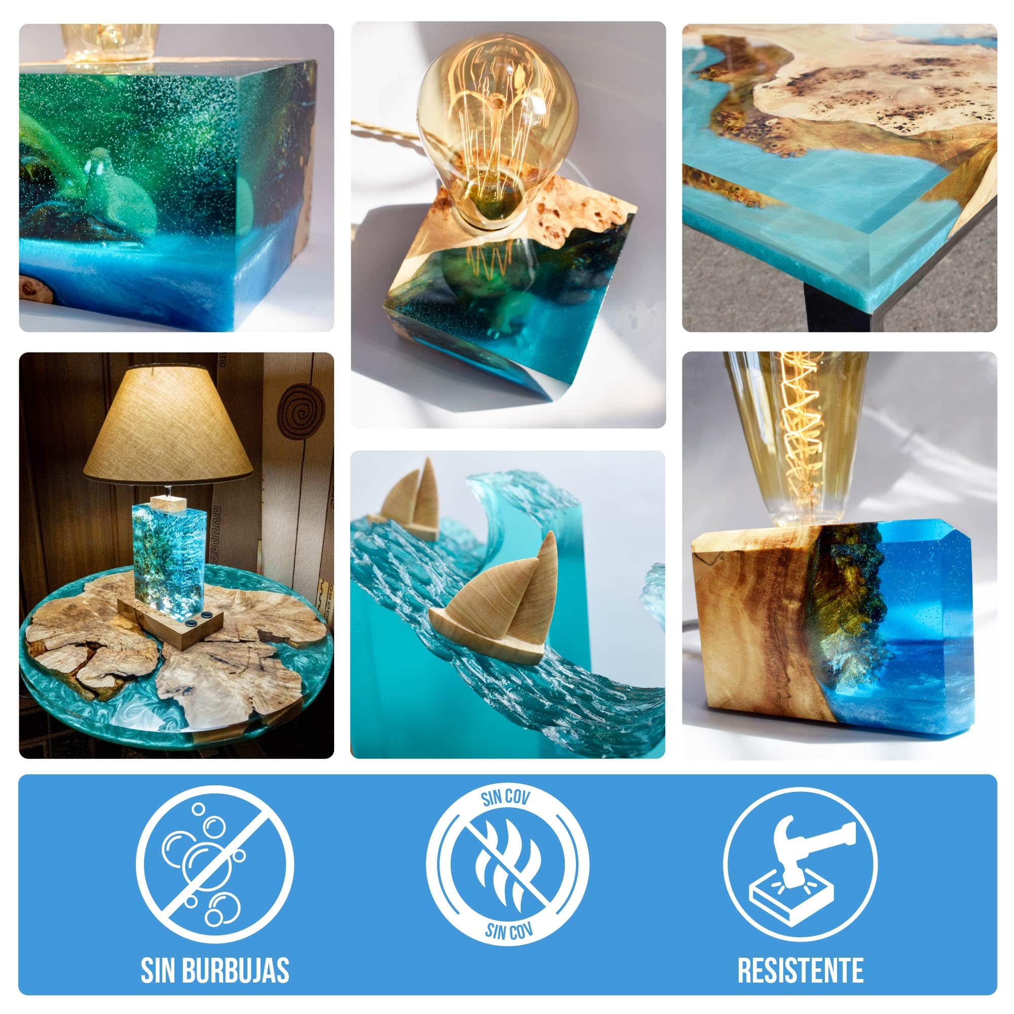 ECO MAX EPODEX Resina Epoxi hasta 10cm - CLEAR - Transparent, 3kg | Kit Resina Epoxi Transparente para mesas río, lámparas, proyectos altos y más