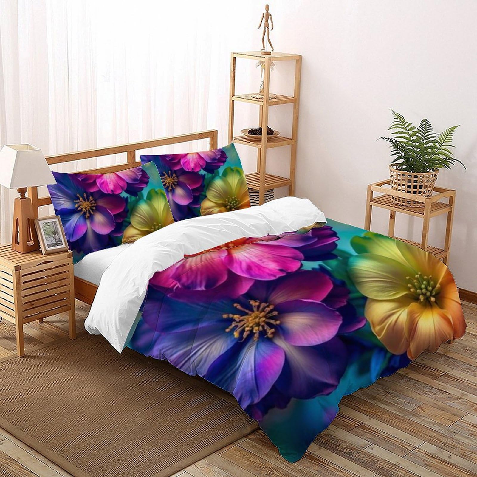 Housse de couette fleurs colorées pour chambre d'enfants imprimé 3D joyeux