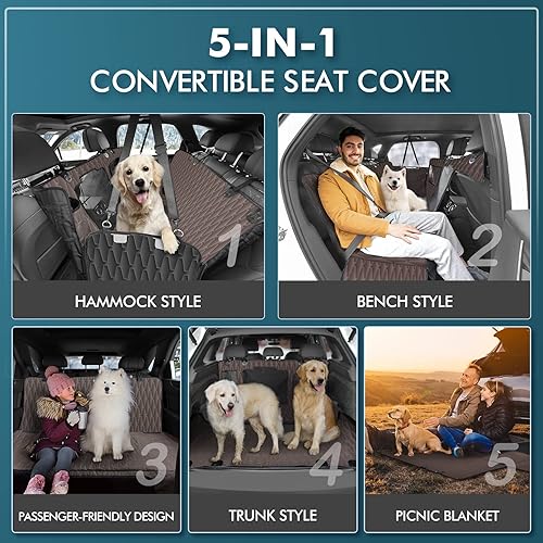 Miniatura 2 de Funda de asiento de coche para perro para asiento trasero hamaca impermeable 5 en 1 para SUV 600D a prueba de arañazos antideslizante duradera con