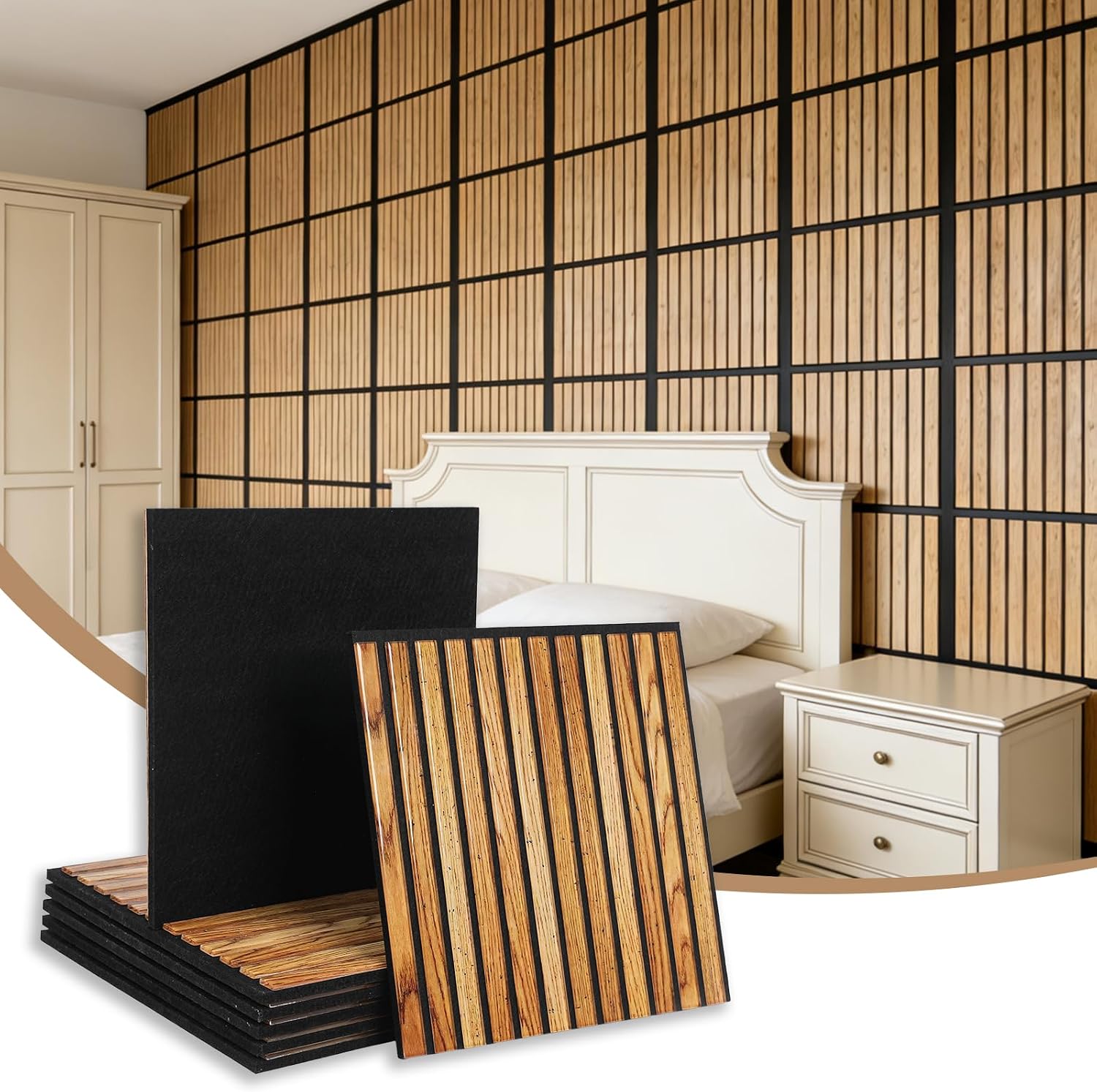 Acoustic Wall Panels Decorative 10 Pack 12 in Dark Teak | Sound Absorbing Size Substantial Glass Strip 3D