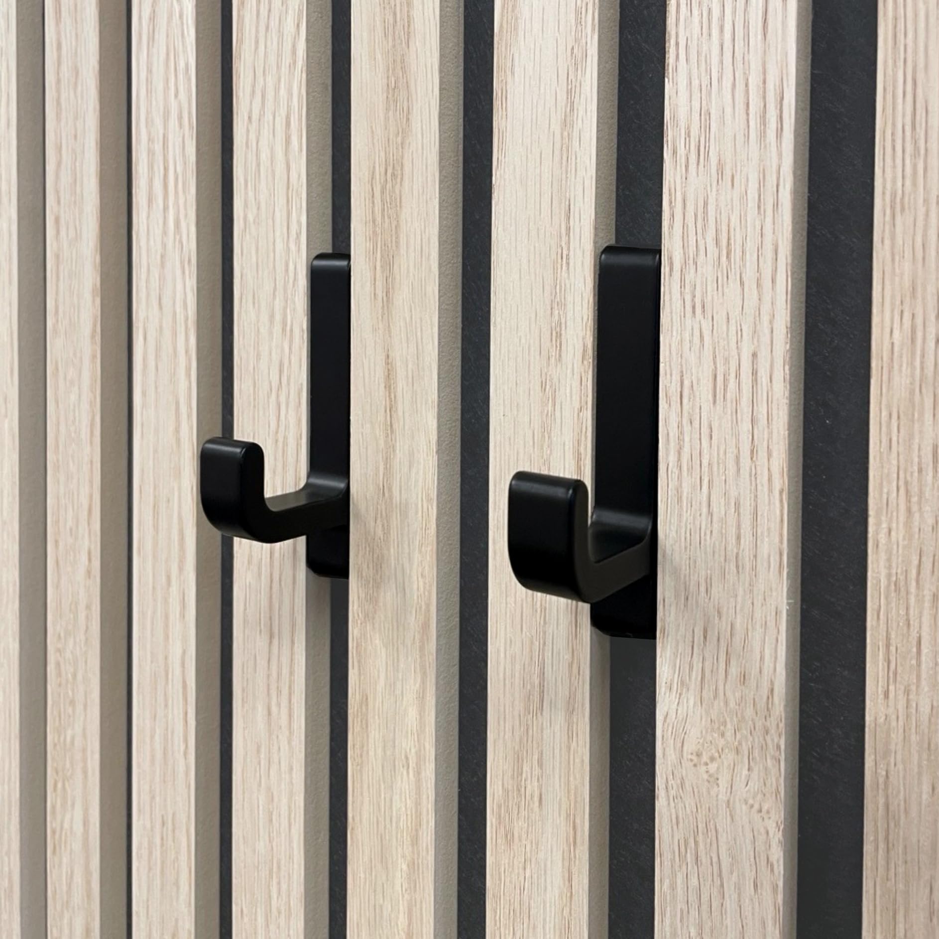 Keypak Black Hooks For Acoustic Wall Panels, Pack Of 2, No Drilling Required, Matt Coat Hooks For Wooden Panels (Curved)