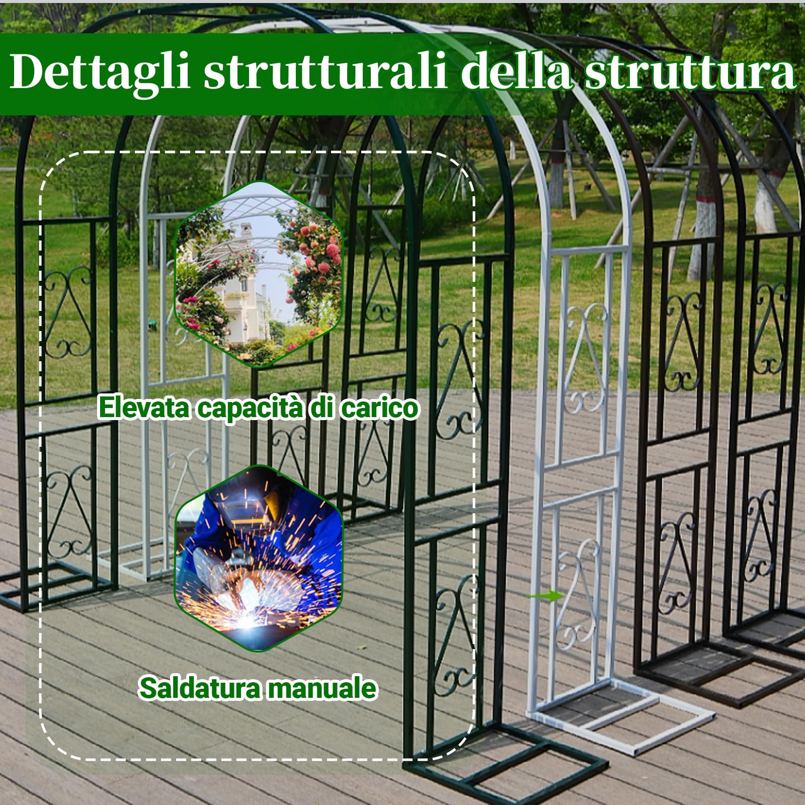 Arco per Rose Rampicanti, Garden Pergolas Metallo Arco Sostegno per Piante Rampicanti, Decorazione Giardino, patio e piante rampicanti(L180xW40xH230cm) Weiß-B