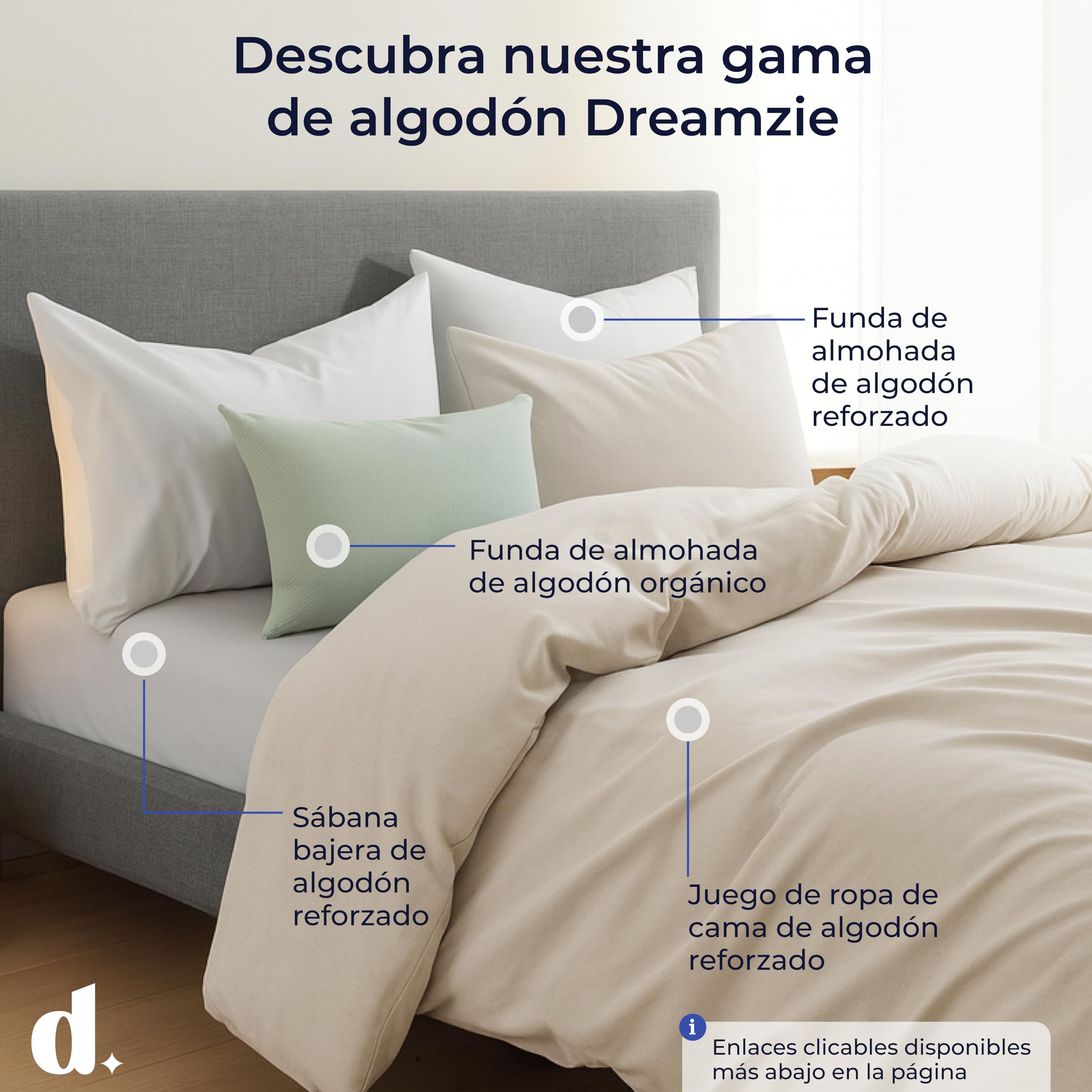 Dreamzie - Sabanas 200x200 cm Algodon Elastica Confort Premium - Altura 40 cm para Colchones Gruesos o Boxspring - Certificado Oeko-Tex - Beige
