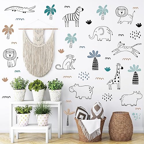 AOWDIAO Calcomanías de pared de animales salvajes de safari para decoración de despegar y pegar para habitación de niños y guardería
