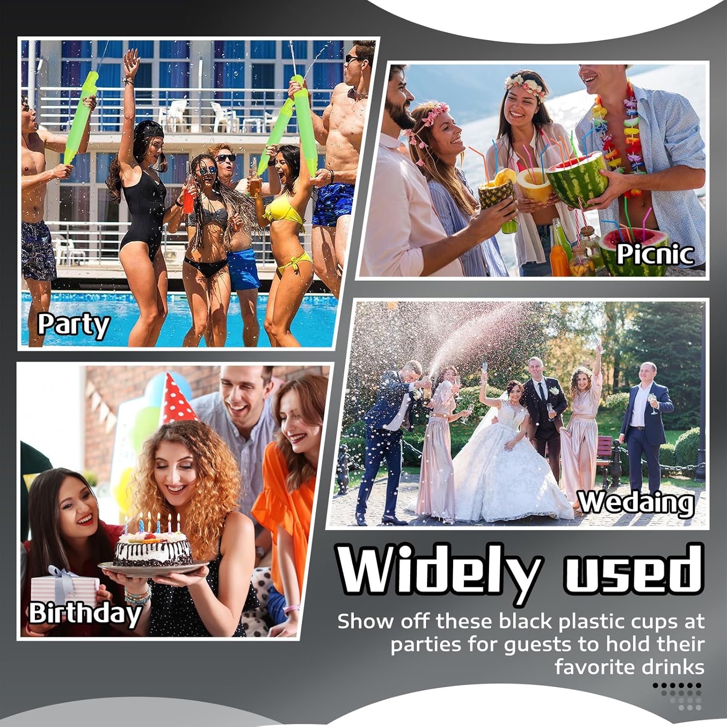 100 Pack 16 oz Plastic Cups, Disposable Heavy Duty Black Cup for Party Graduation Cups Halloween Cup for Wedding Birthday Beer Taste Serving Snack Tastings Barbecues Picnic Party Supplies - Image 7